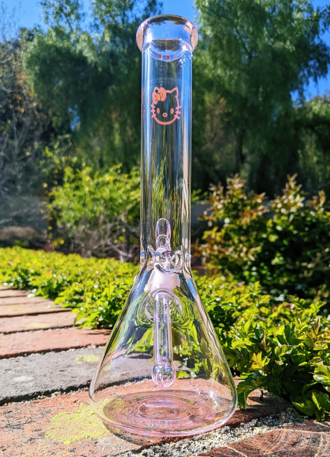 10 Inch Pink Hello Kitty Glass Bong Quality Tobacco Smoking Water Pipe Hookah