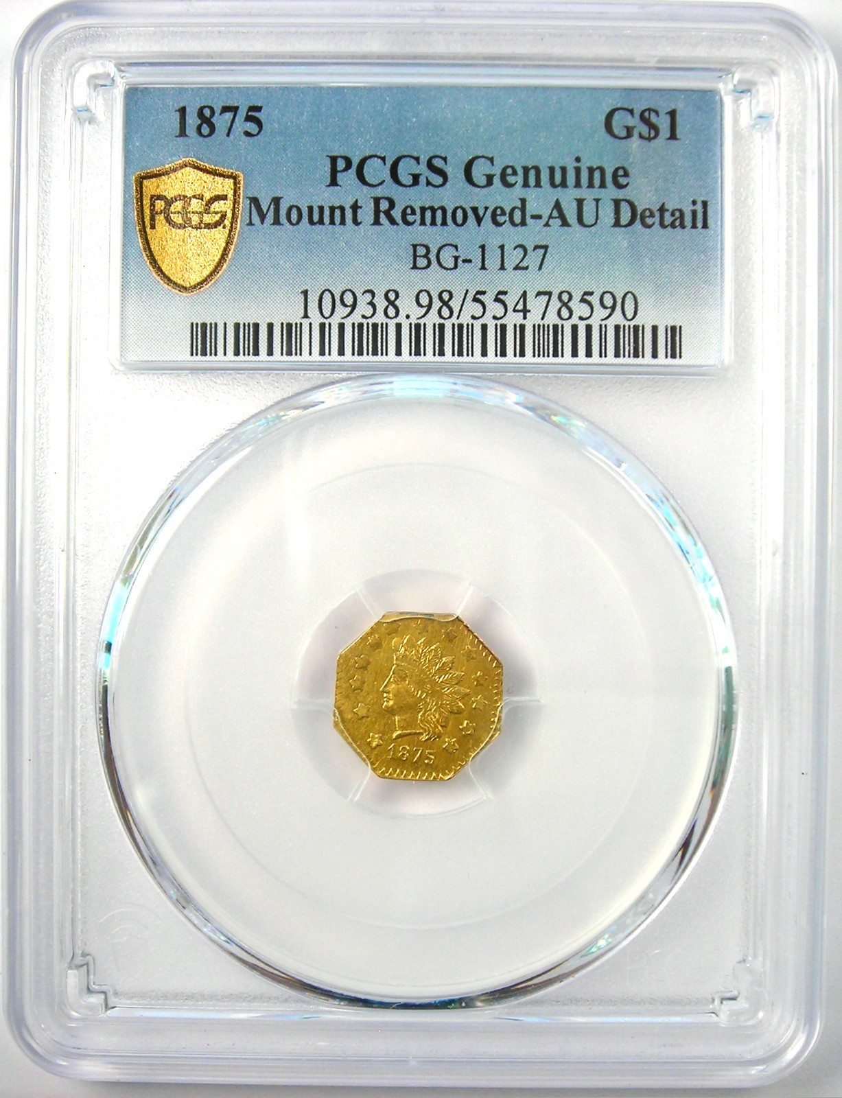 1875 California Indian Gold Dollar G$1 Coin BG-1127 - Certified PCGS AU Details