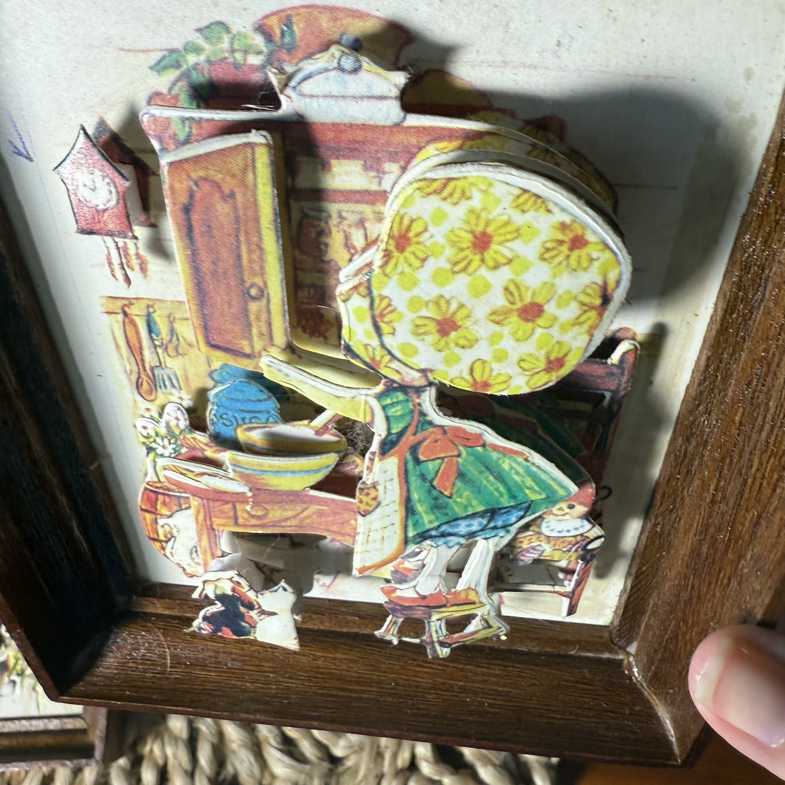 Holly Hobbie Style 3-D Art Decoupage Wooden Frame Set of 2 Christmas 1984