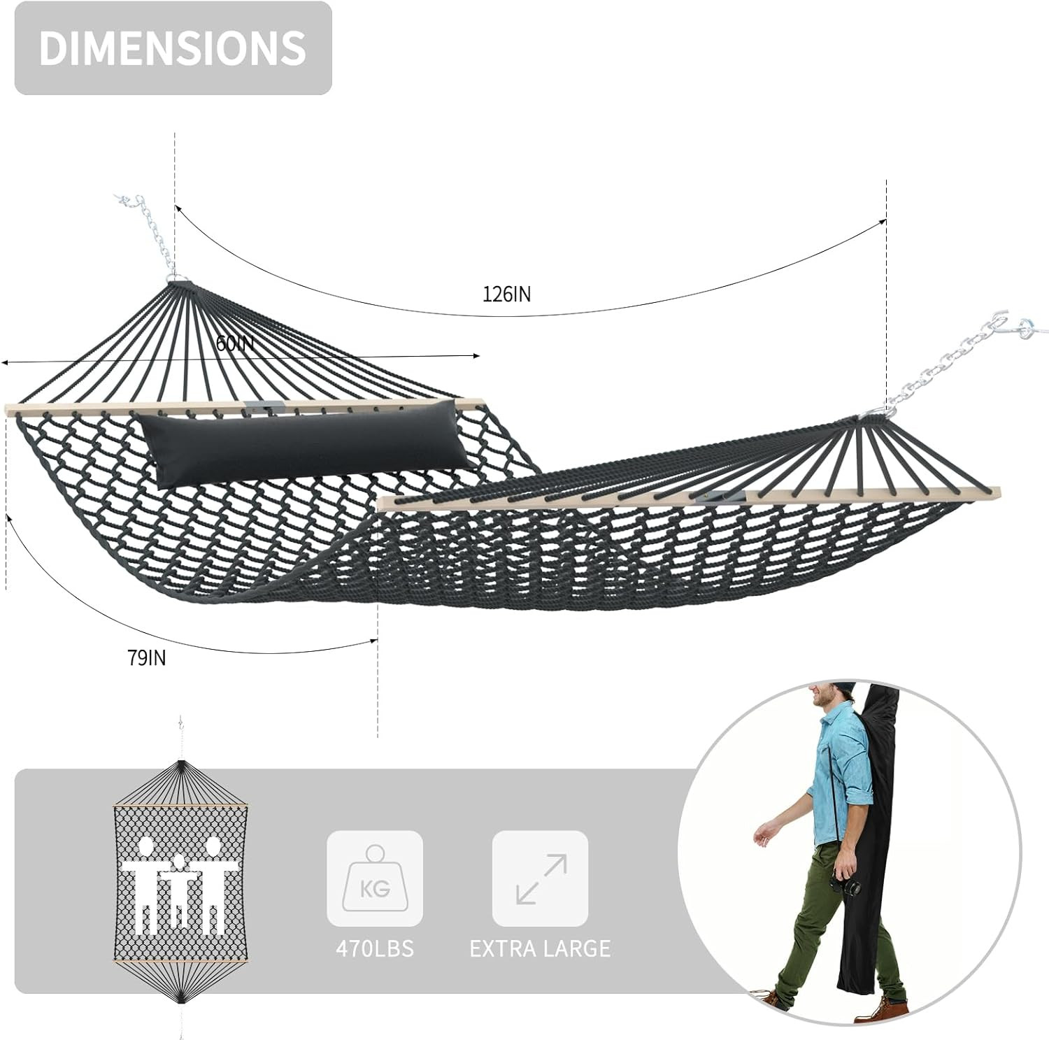 13FT Hammocks, Traditional Hand Woven Cotton Rope Hammock with Free Extension...