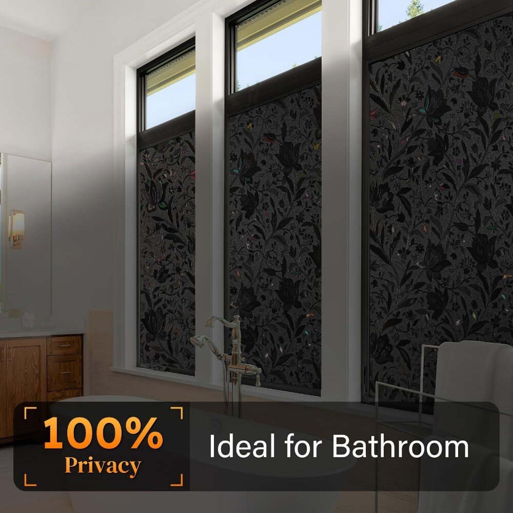 rabbitgoo Total Blackout Window Film Heat Blocking Stained Floral Glass Sticker