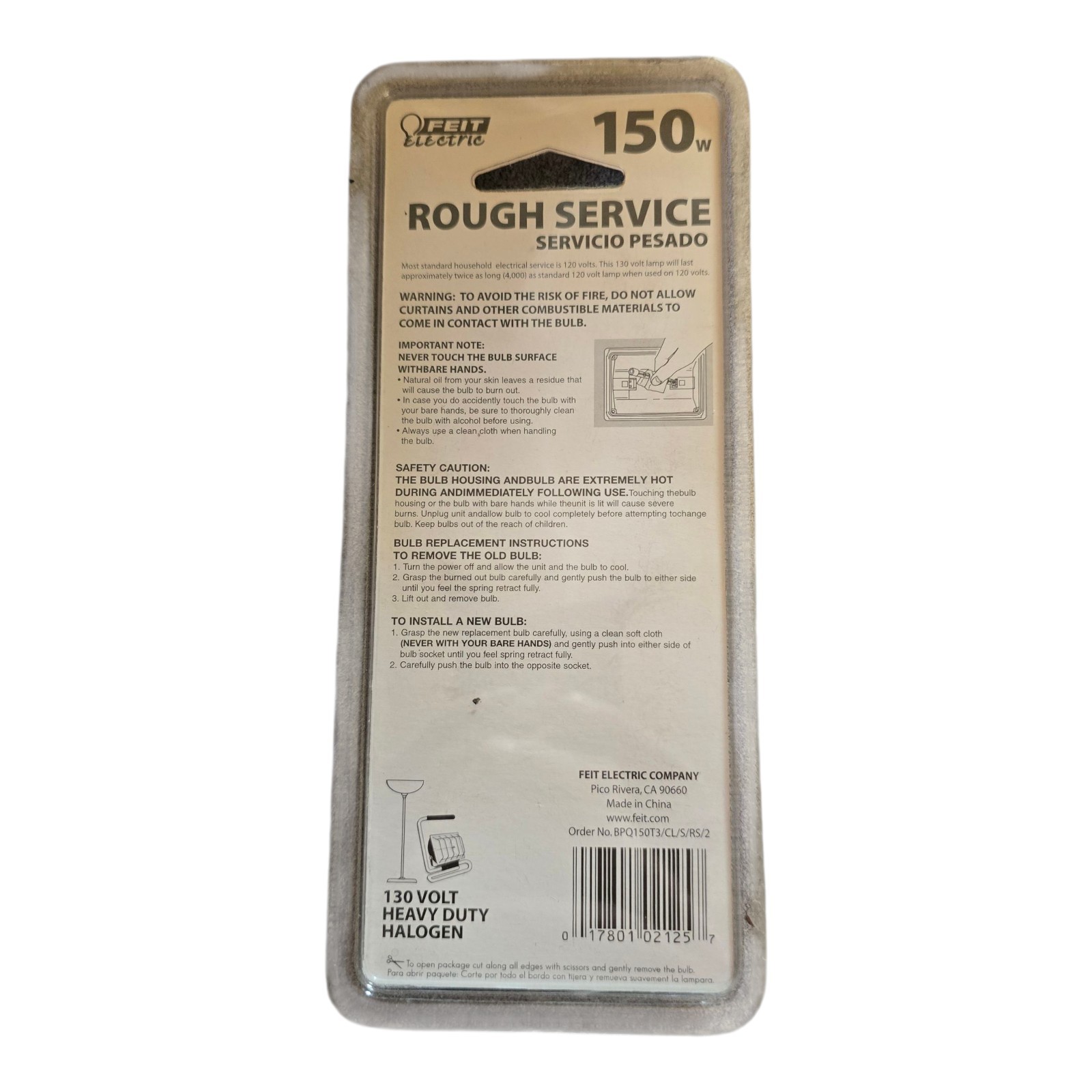 2 Pack Rough Service Halogen Bulb 150W Feit Electric BPQ150T3/CL/S/RS/2 130 Volt