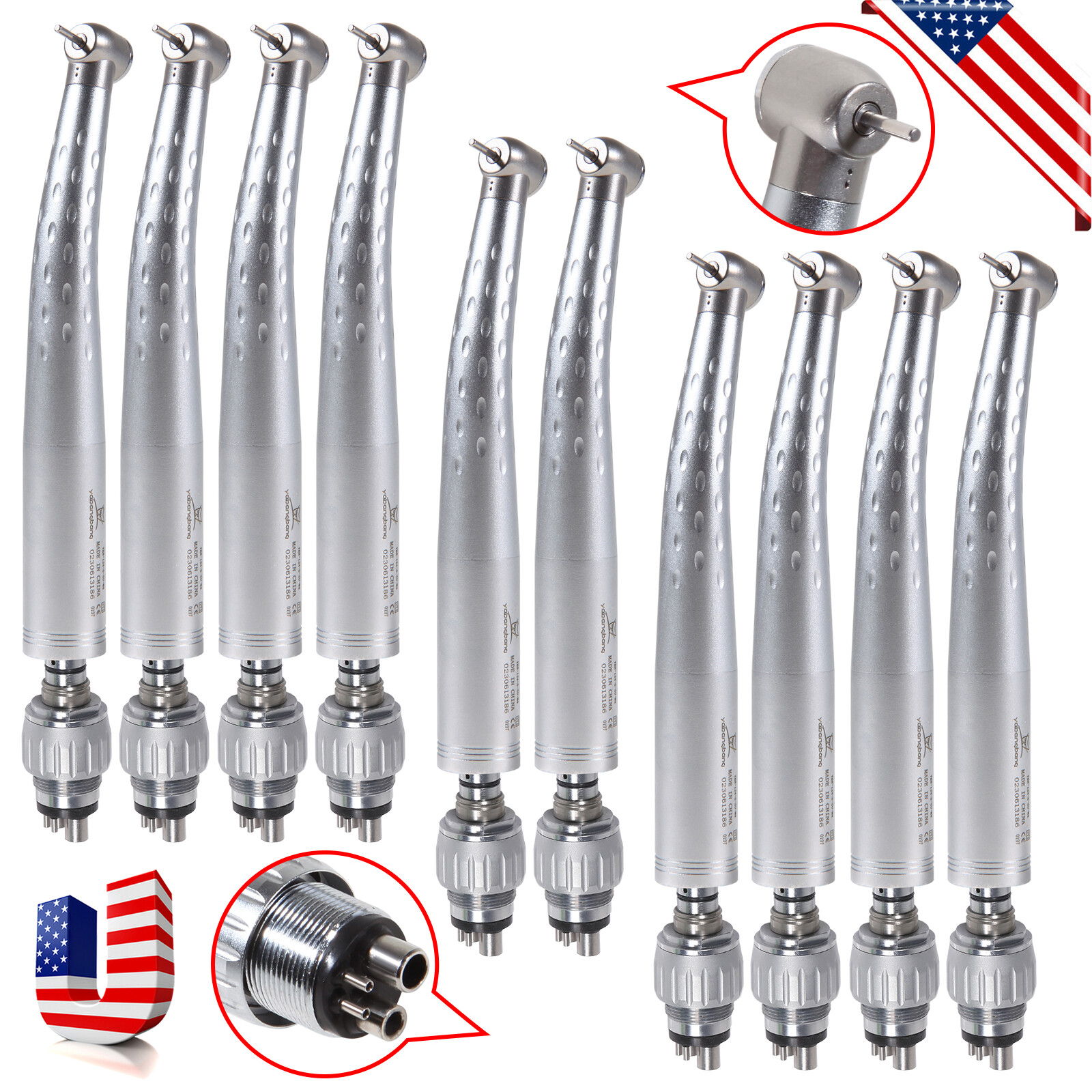 10 Pcs Dental High Speed Handpiece Standard Head Push w/ 4 Hole Coupler fit Kavo