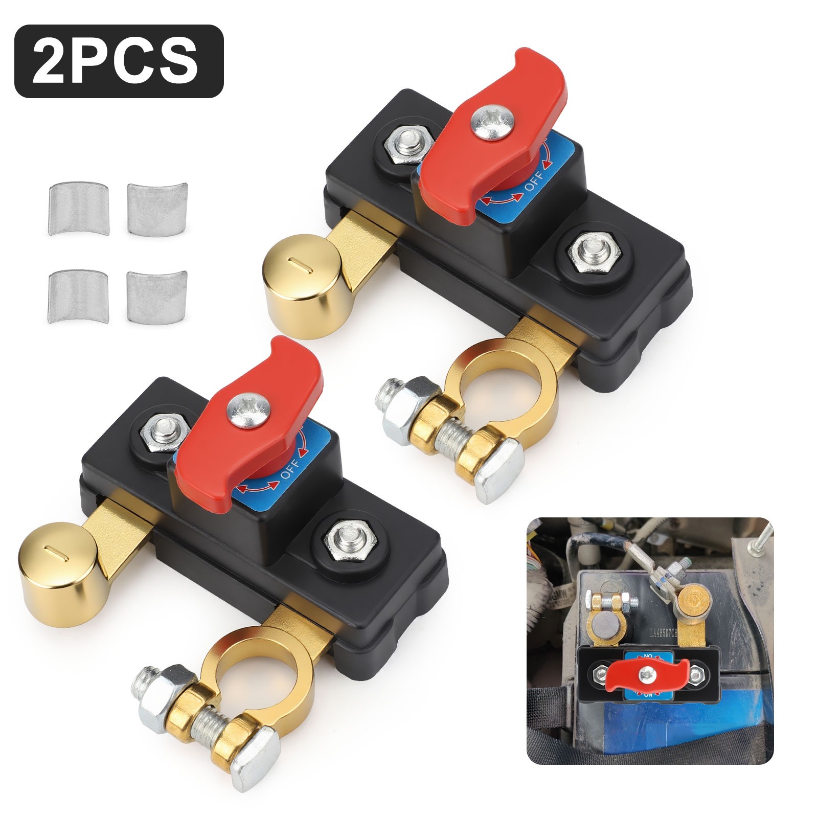 2Pcs Universal Battery Disconnect Switch 12V / 24V Cut Off Isolator for Cars RV