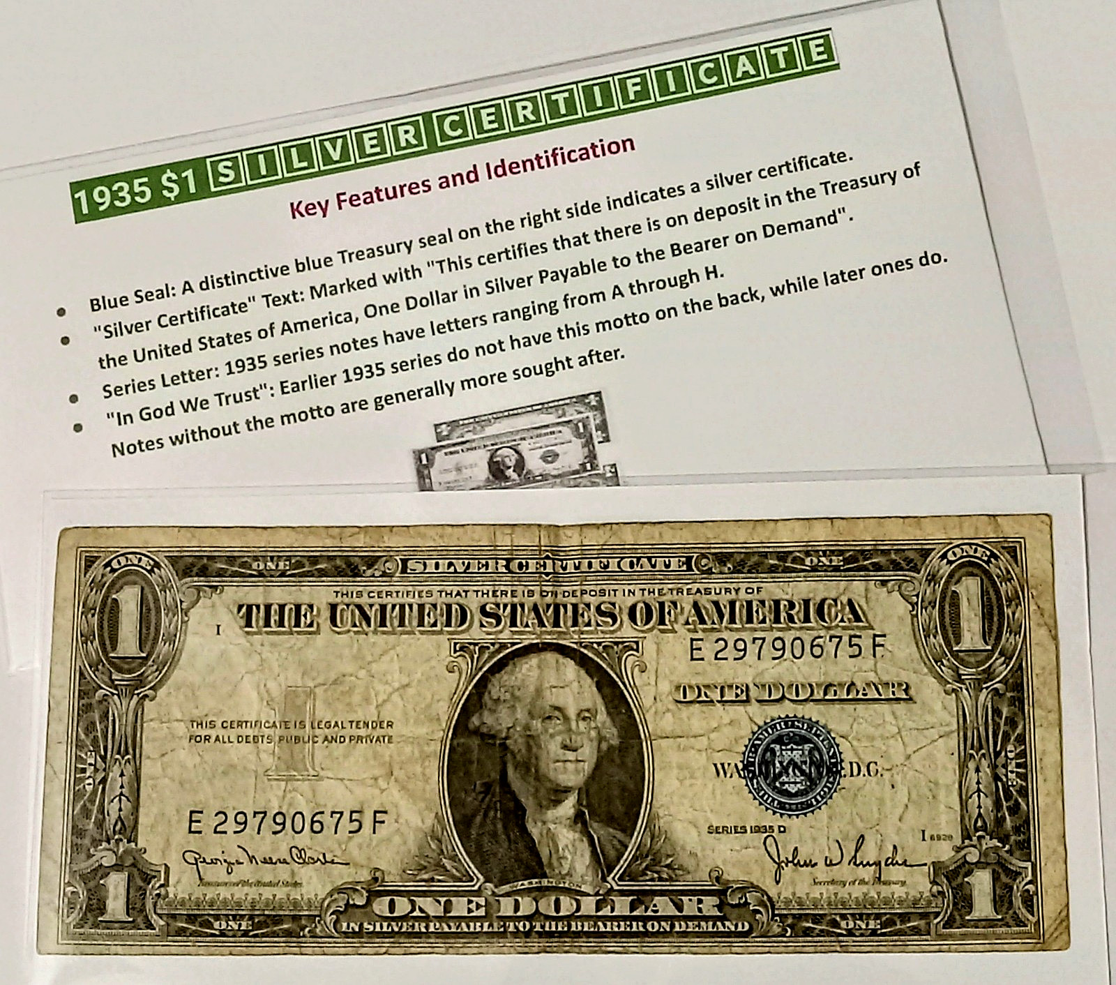 1935D $1 ONE DOLLAR Blue Seal SILVER CERTIFICATE, 91 Years Old