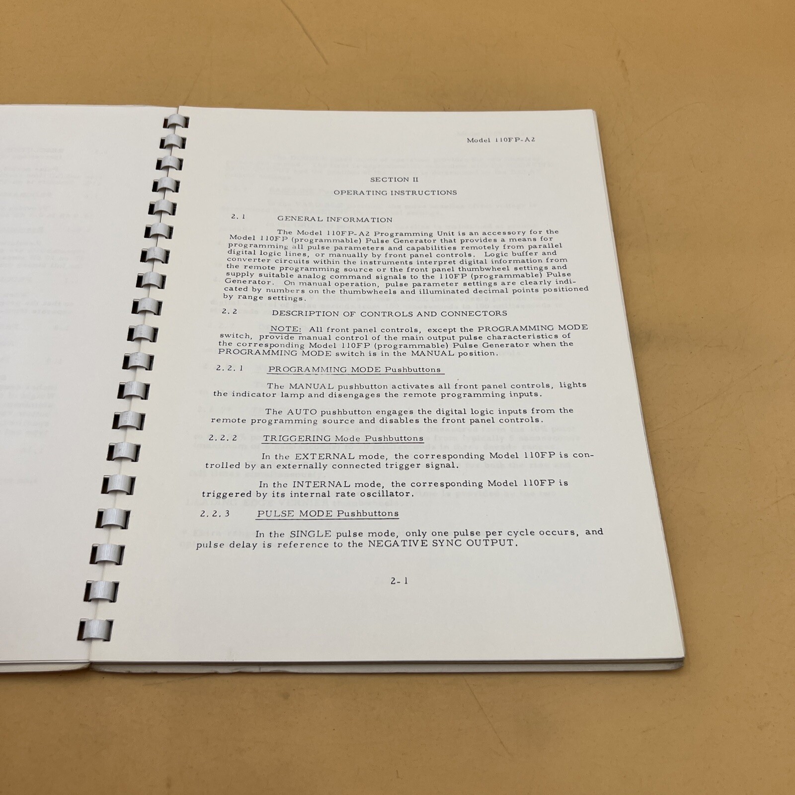 Datapulse Model 110FP-A2 Programming Unit Operation and Maintenance Manual