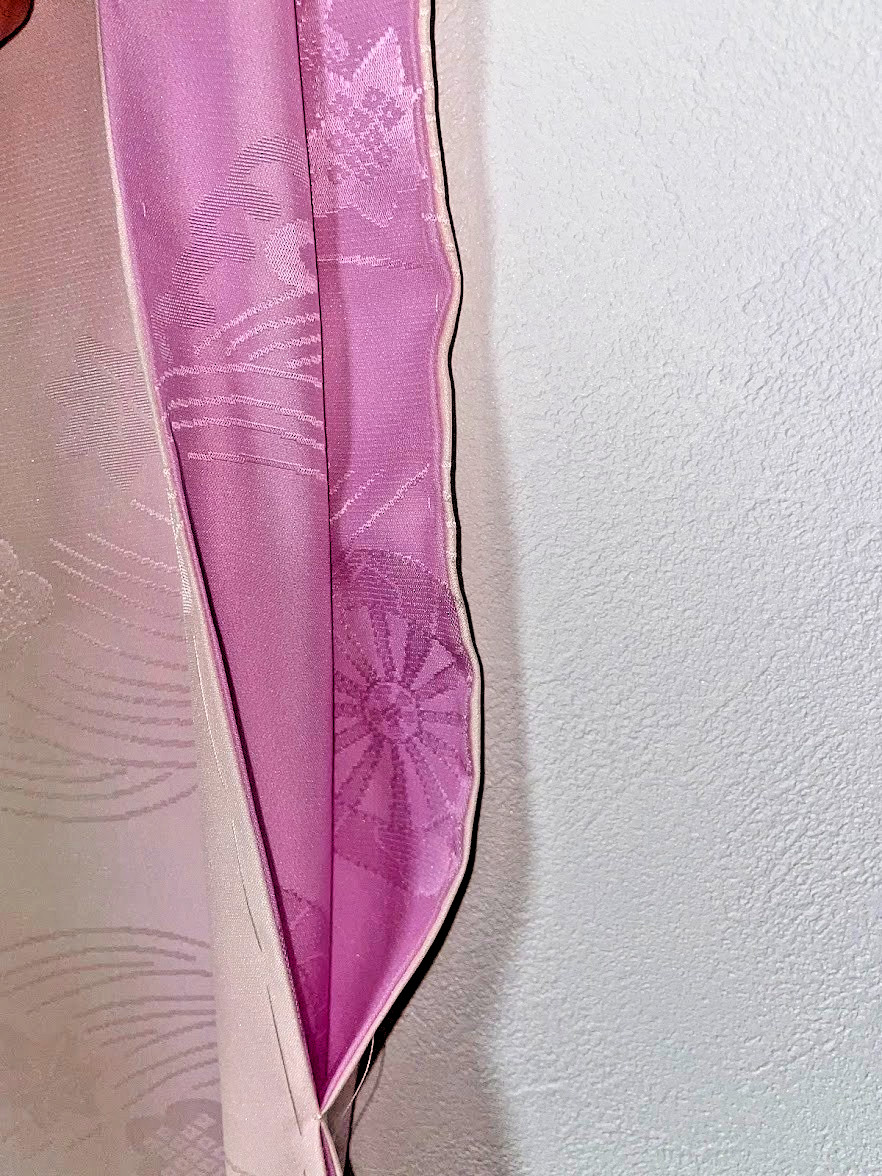 Vintage Silk Nagajuban For Furisode S 25.2in Yuki Japan Pink Sakura Kanoko