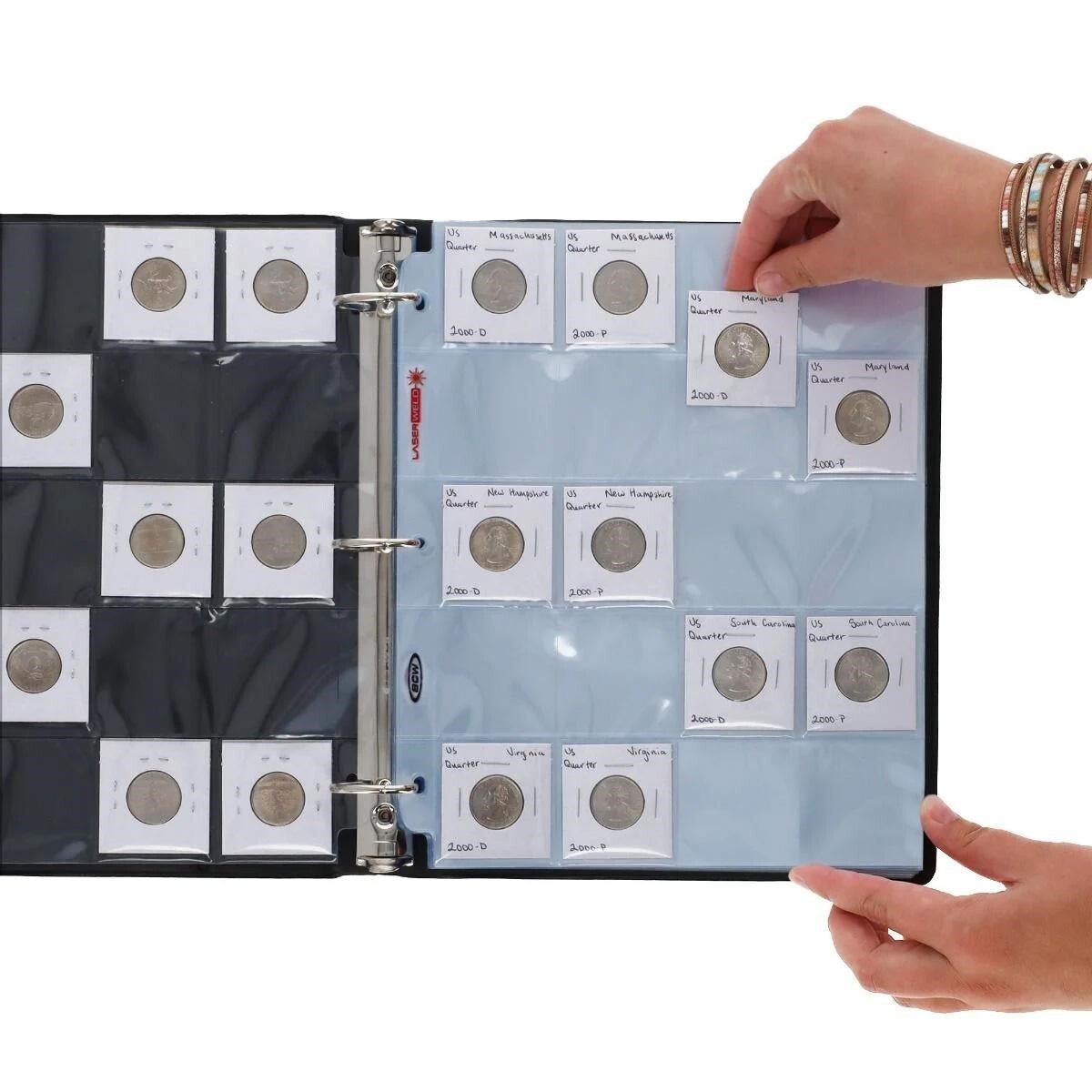 25 BCW Coin Album Pages 2x2 Pockets For Paper Flips Fit 3 Rings Binders PVC FREE