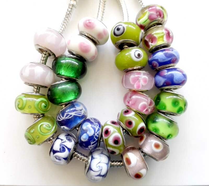 50 Lampwork Big Hole Round Beads European Charm Bracelets Assorted Designs