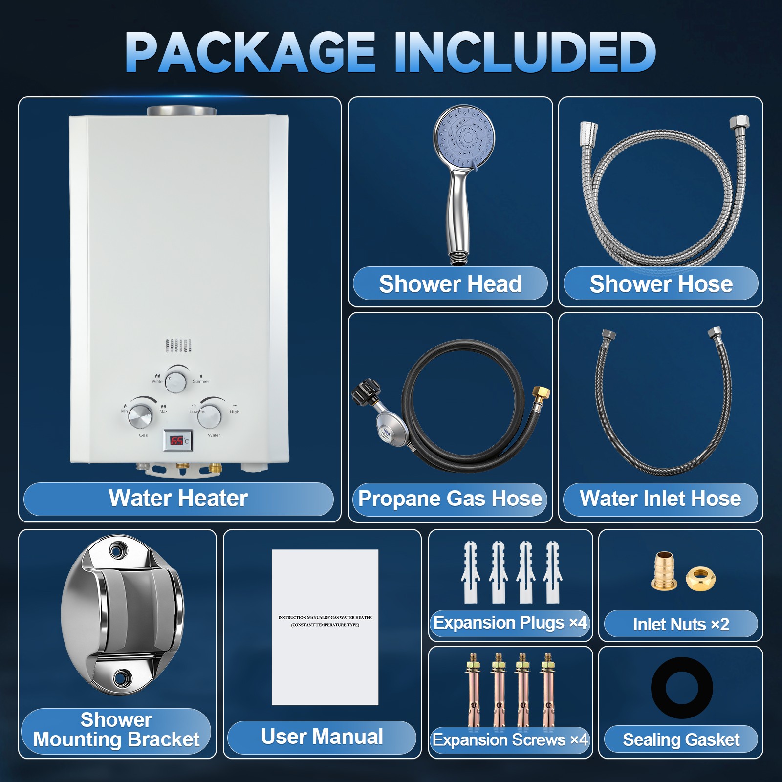 Tankless Propane Gas Hot Water Heater On-Demand Instant Gas Pressure 2800 Pa