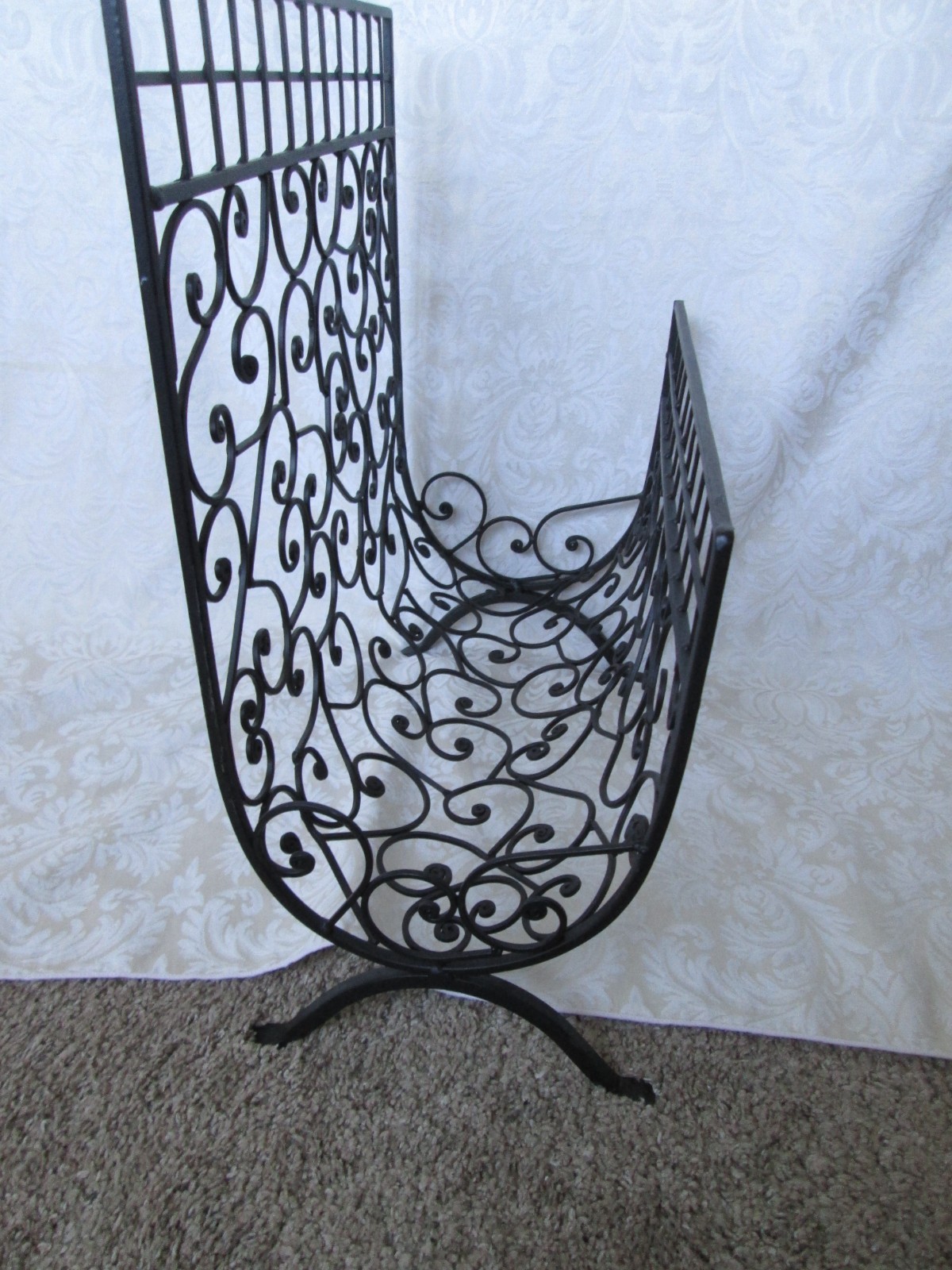 Ornate Wrought iron metal fireplace wood log storage holder bin