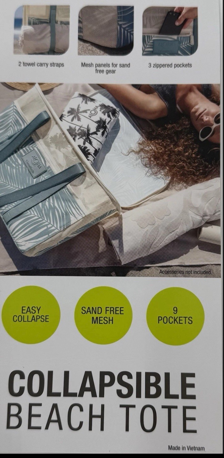 Aloha Collection CleverMade Collapsible Beach Tote Bag - Floral Green