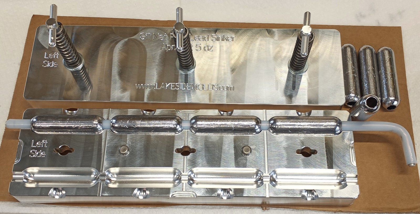 Fish Net Weight Mold - Used in Gill Nets ( Lead Pipe Style ) 3/8" Through Hole