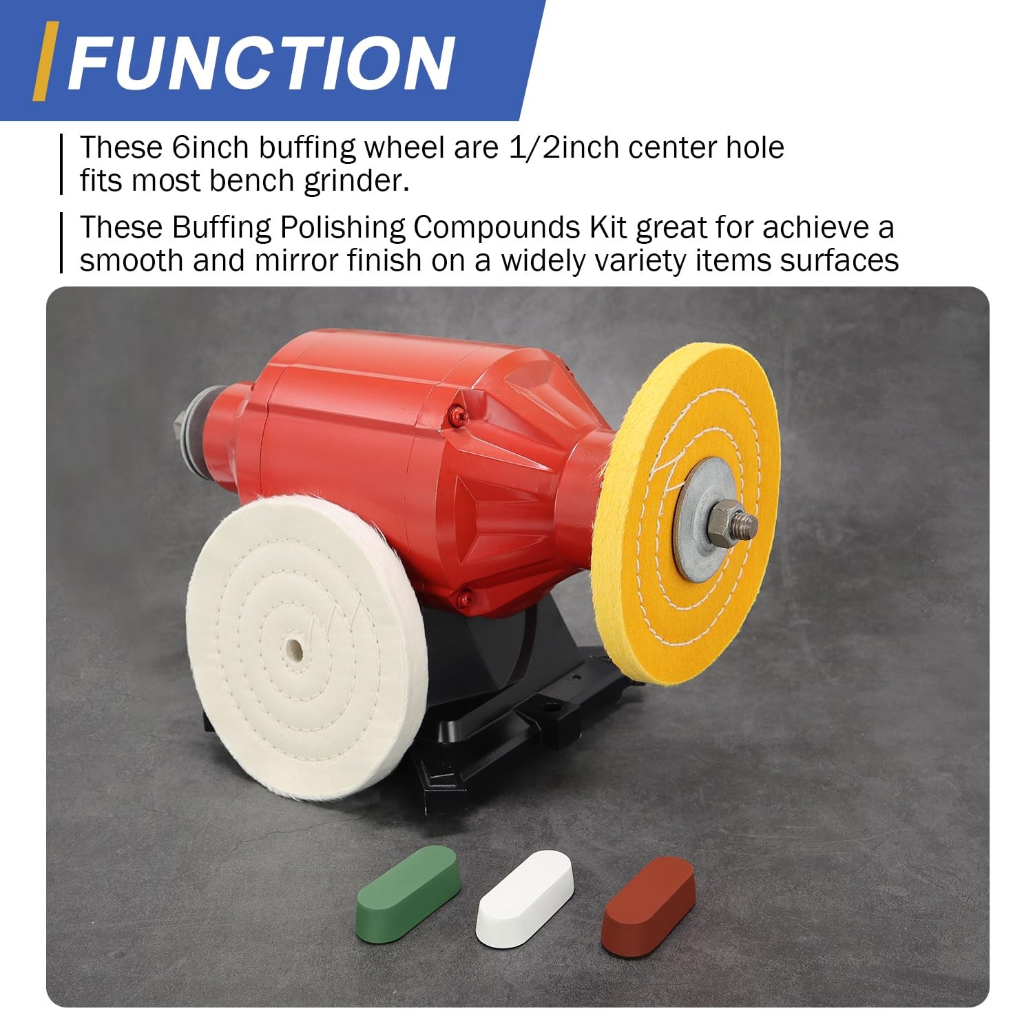 6inch Buffing Polishing Wheels 1/2" Arbor Hole,Fine (40Ply) / Medium (30Ply) ...