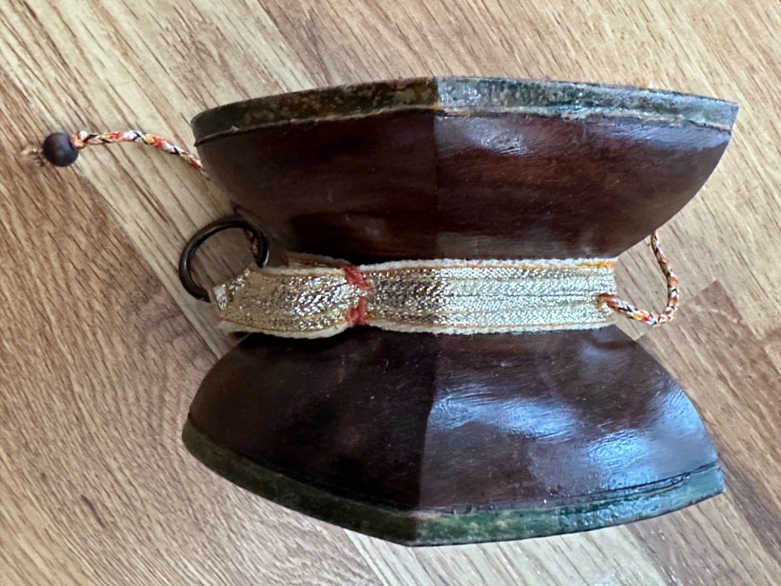 Tibetan Nepal Chod Damaru Wooden Leather Drum HIMALAYAN Ritual OBJECT 4.75" X 3"