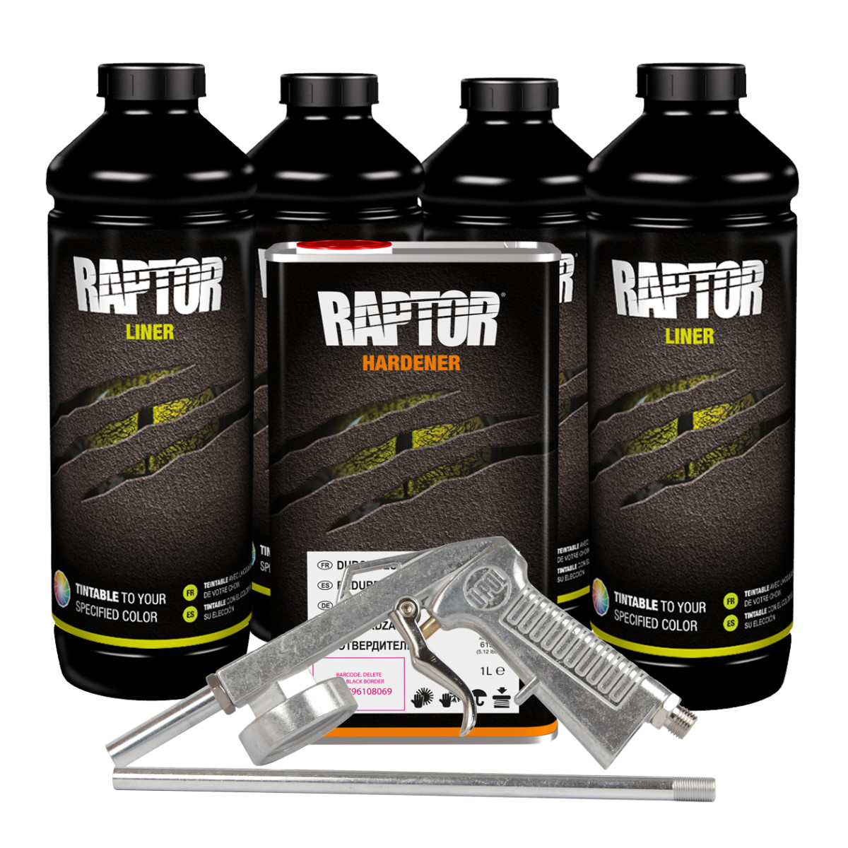 U-POL 821 Raptor Tintable Truck Bed Liner Kit 821 with FREE Spray Gun (4 Liter)