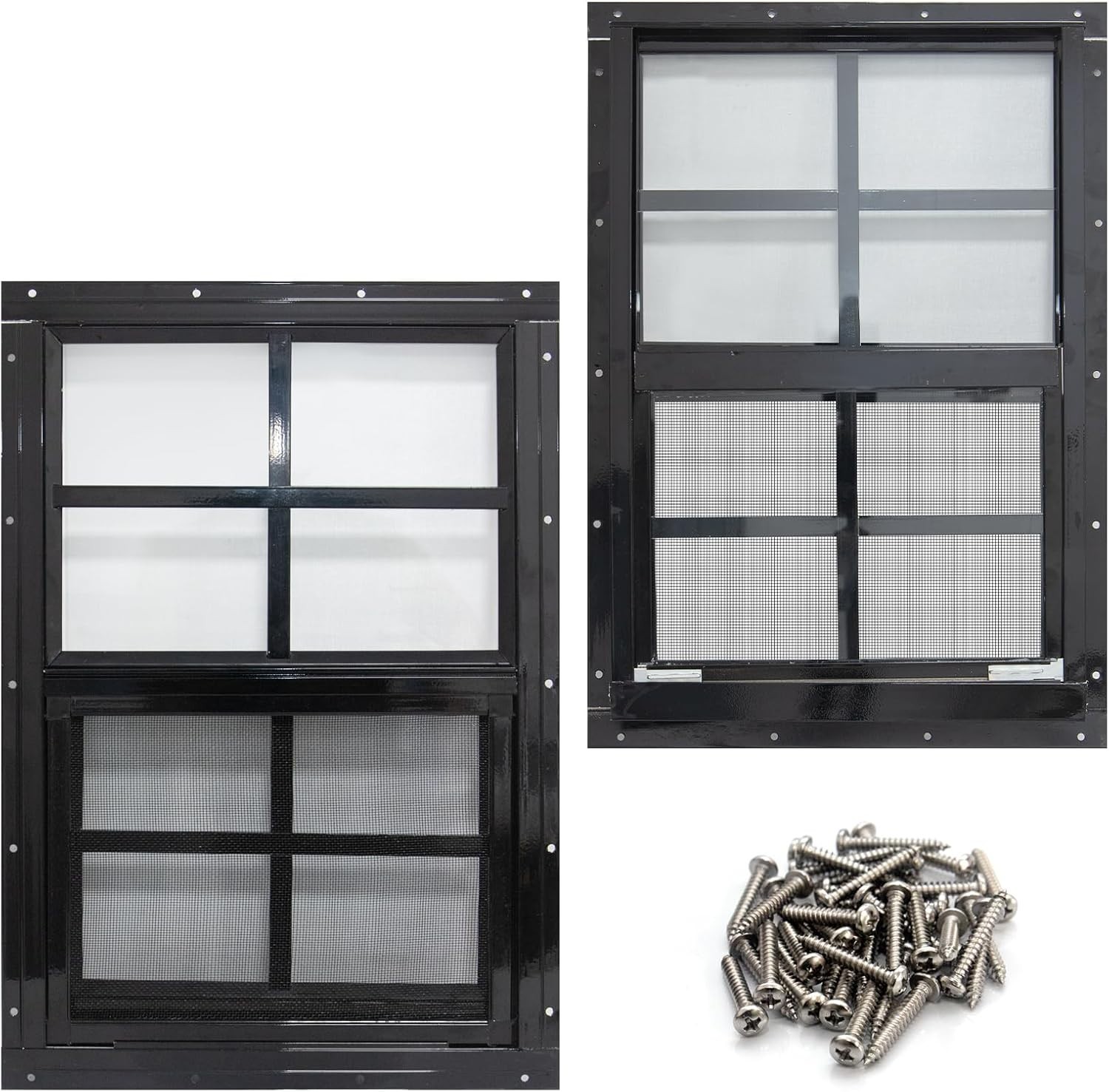 2 Pack Shed Windows with Black Frame, 24 x 36 Flush Mount Small Window with T...