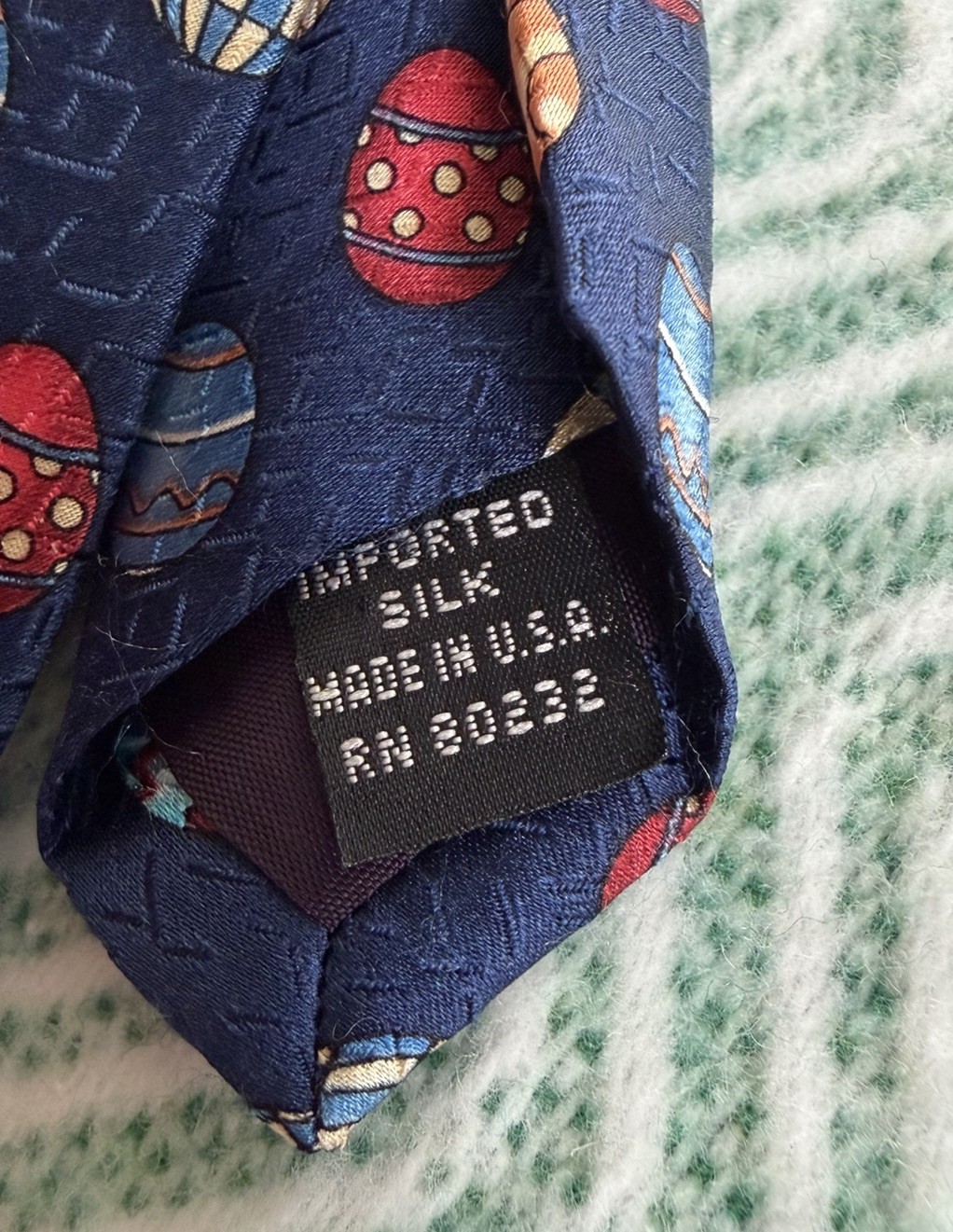 Talbots Kids Silk Necktie Boys Youth Navy Blue Easter Egg pattern 52” EUC