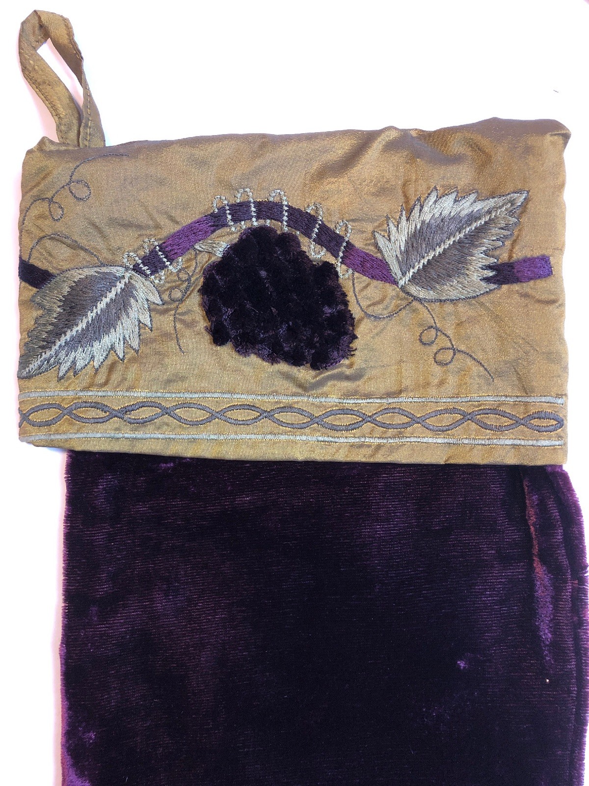 2 Christmas Stockings Wine Lover Wine Velvet Olive Green W Grapes Cannon Falls