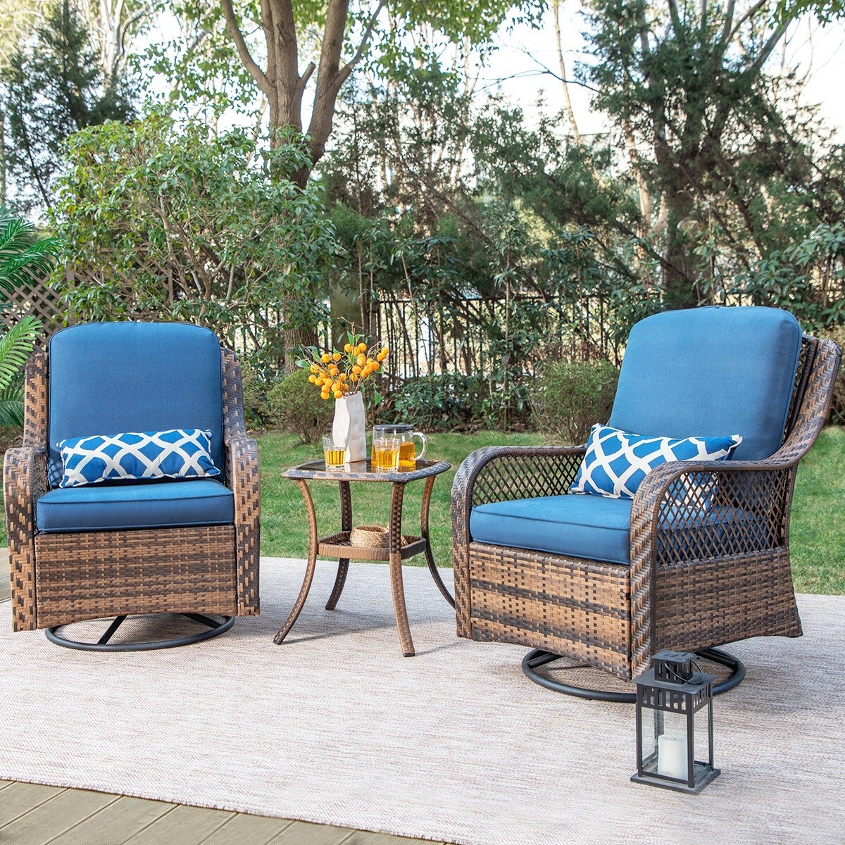 3Pcs Rattan Furniture Outdoor Furniture Wicker Patio Conversation Set w/Cushion
