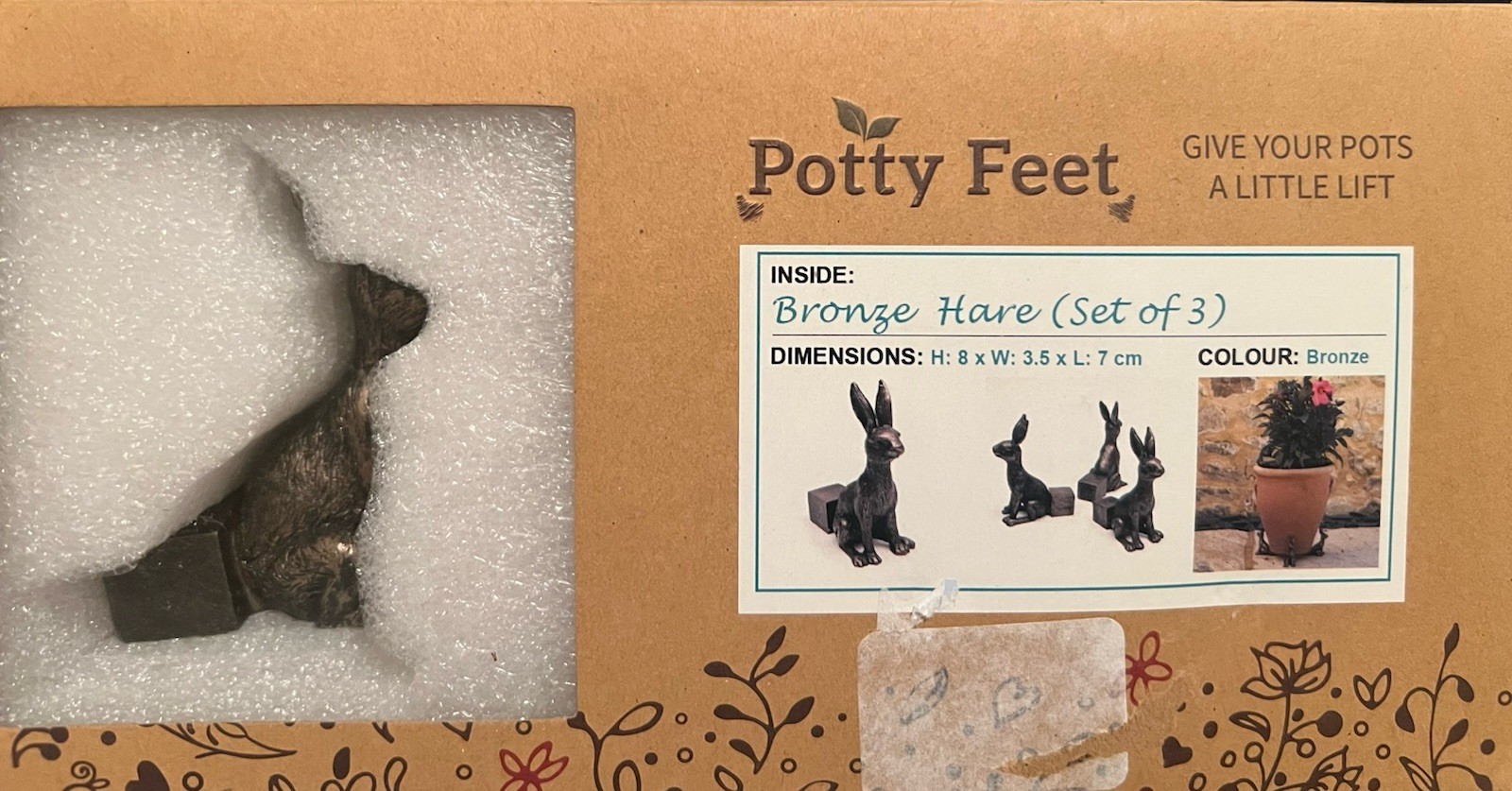 Potty Feet Hares Figures Planter Riser Handmade Yard Art Ornaments 3pcs New