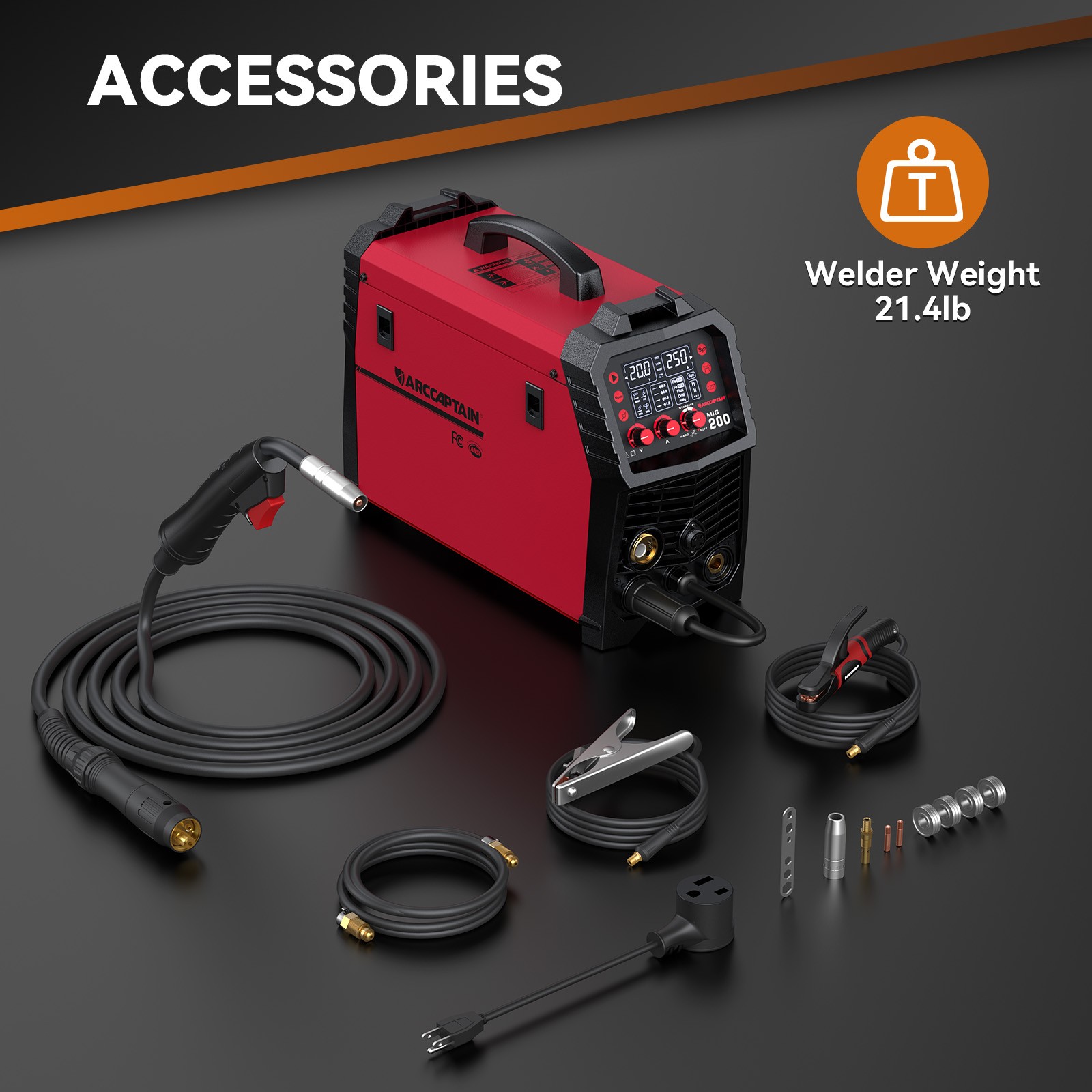 ARCCAPTAIN MIG Welder 200Amp 6 in 1 Gas MIG/Gasless Flux Core MIG/Stick/Lift TIG