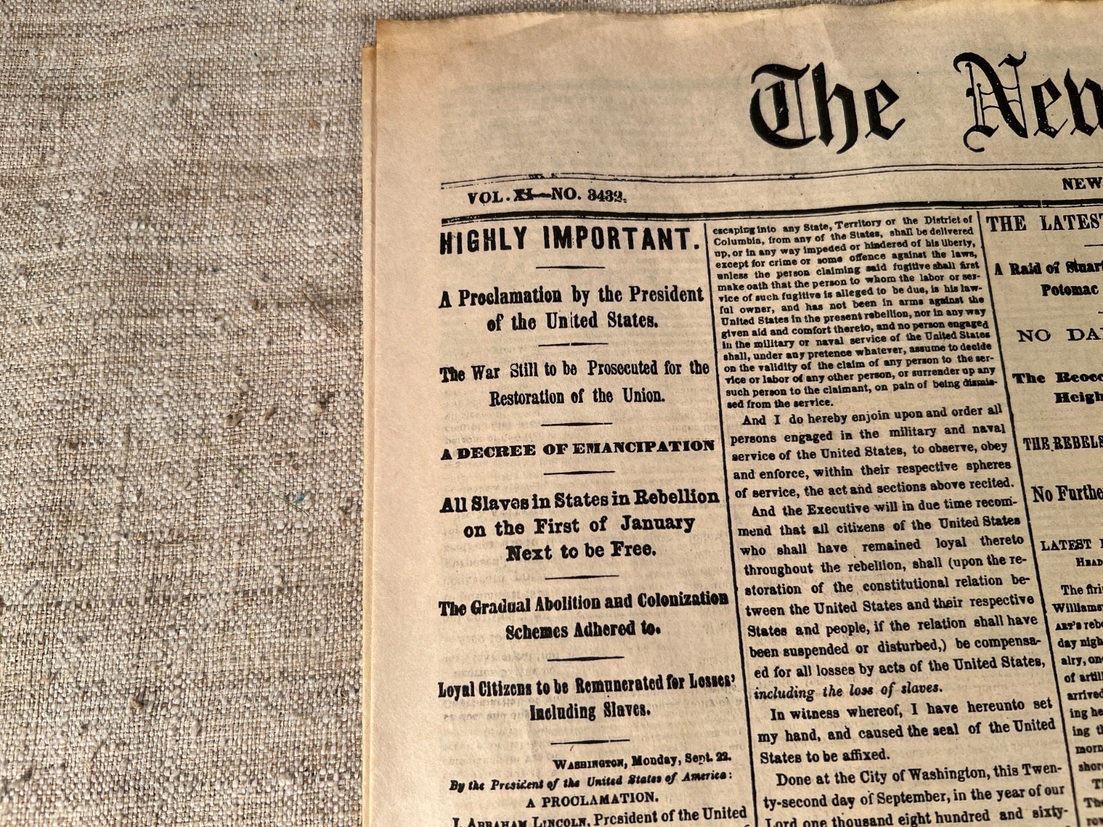 Lot of 5 NEW YORK TIMES 1861-1865 Major events in Civil War, Reprod. of original