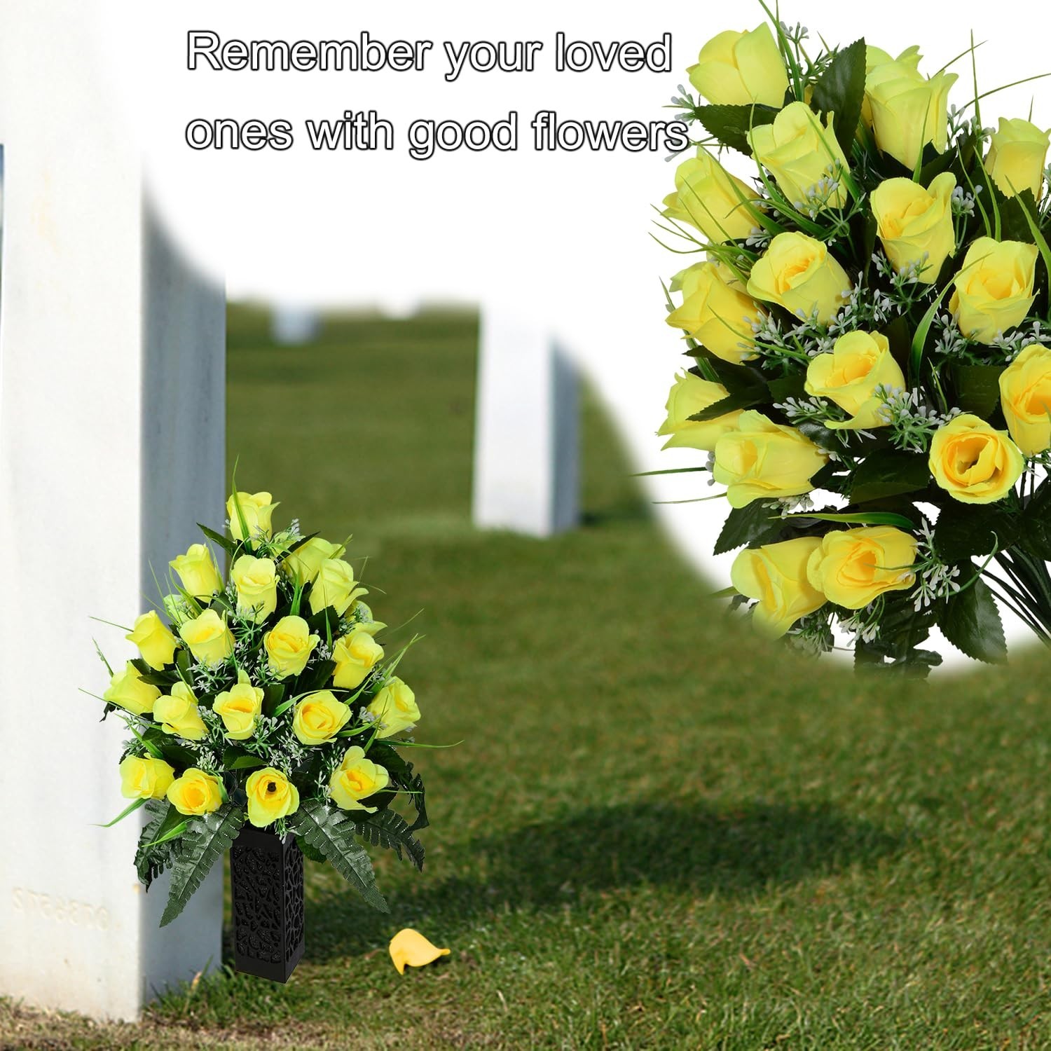 Artificial Cemetery Flowers for Grave, Artificial Rose Memorial Flowers with ...