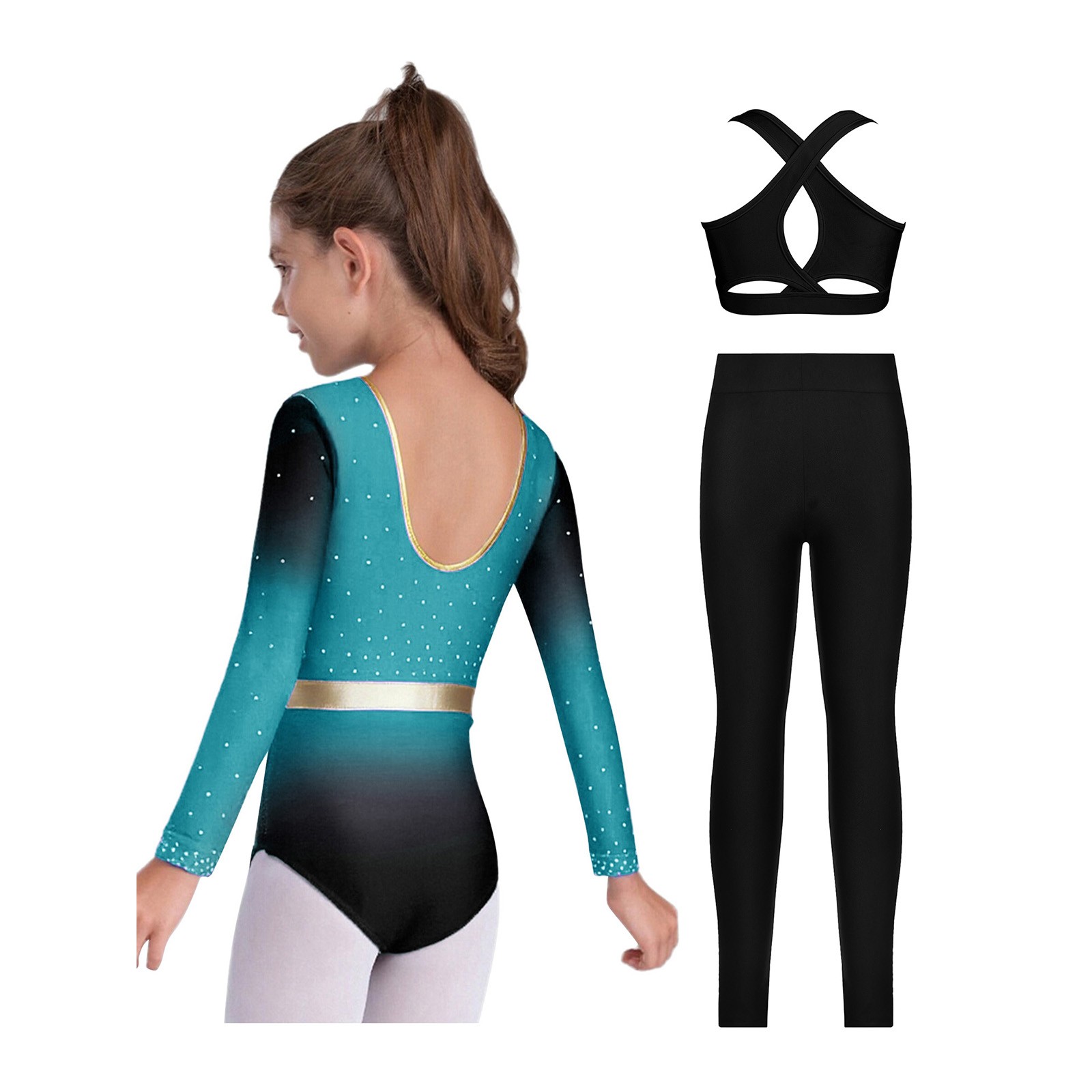 Kids Girls Dance Outfits Team Bodysuit Street Dancing Dancewear Carnival Shiny