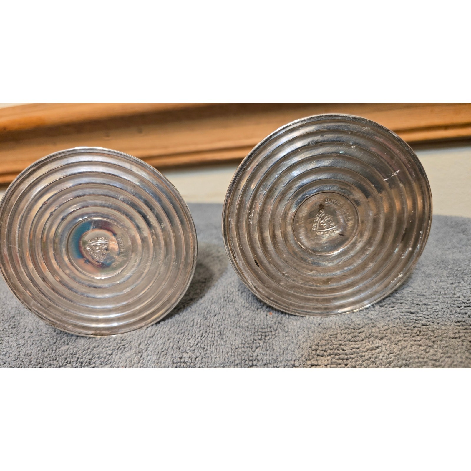 Pr Sterling Silver Hurricane Candleholders w Etched Crimped Shades