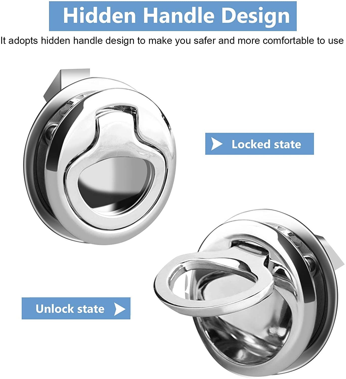2X Flush Boat Hatch 316Stainless Steel Pull Latch Lift Ring Handle Marine Locker
