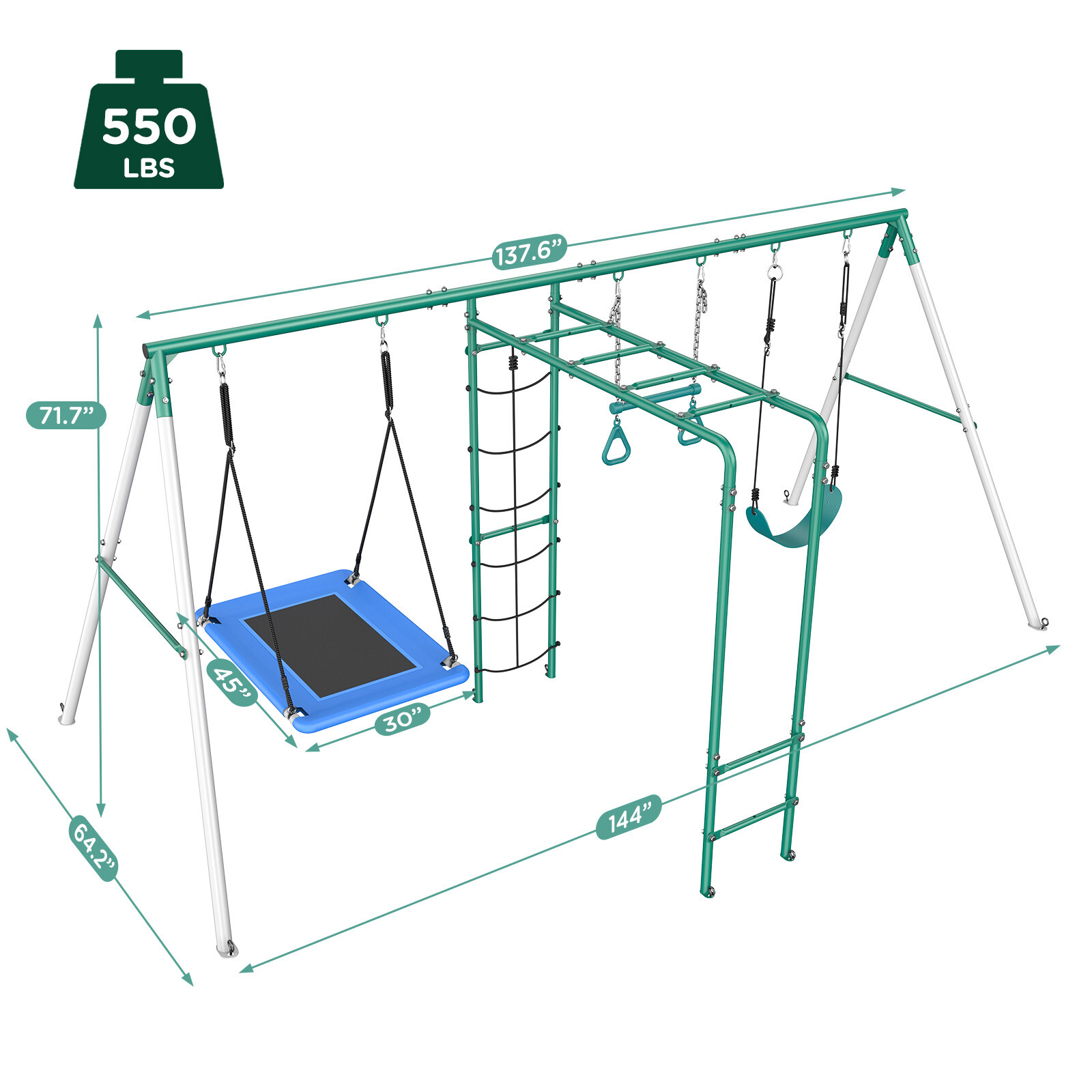 550lbs Metal Swing Set for Kids Playground Set Outdoor Backyard Play Heavy Duty