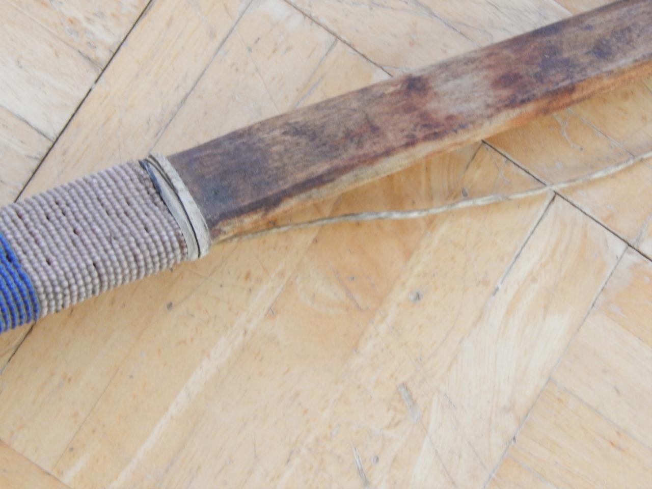 VINTAGE 48" t MID CENTURY NORTHERN PLAINS BEADED HIDE BACKED BOW - NICE !