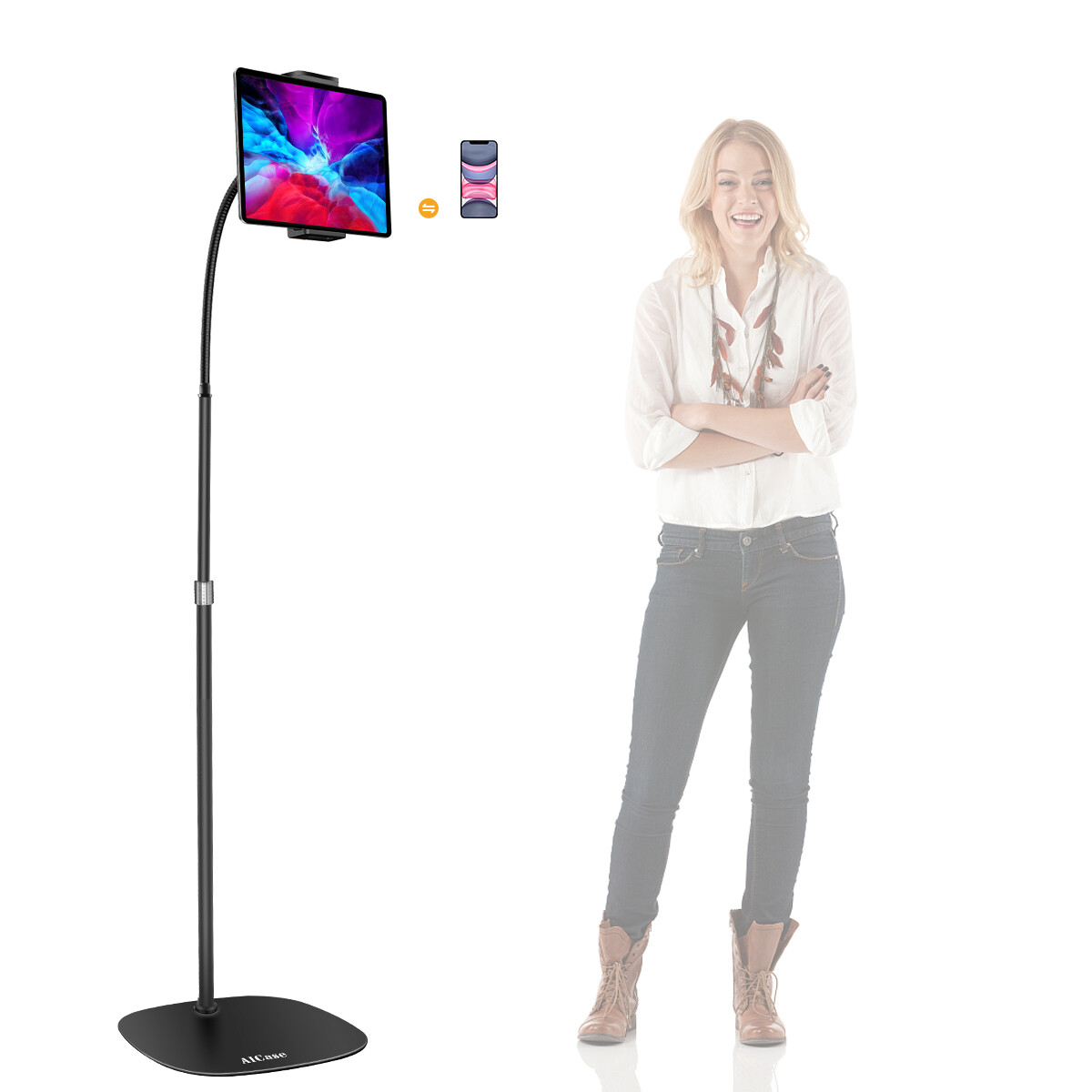 360° Adjustable Height Cell Phone Tablet iPad Gooseneck Holder Mount Floor Stand