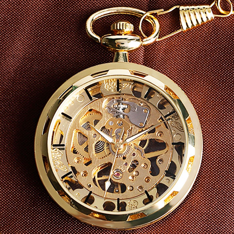 Men's Mechanical Pocket Watch Steampunk Skeleton Pendant Chain Hand Winding Gift