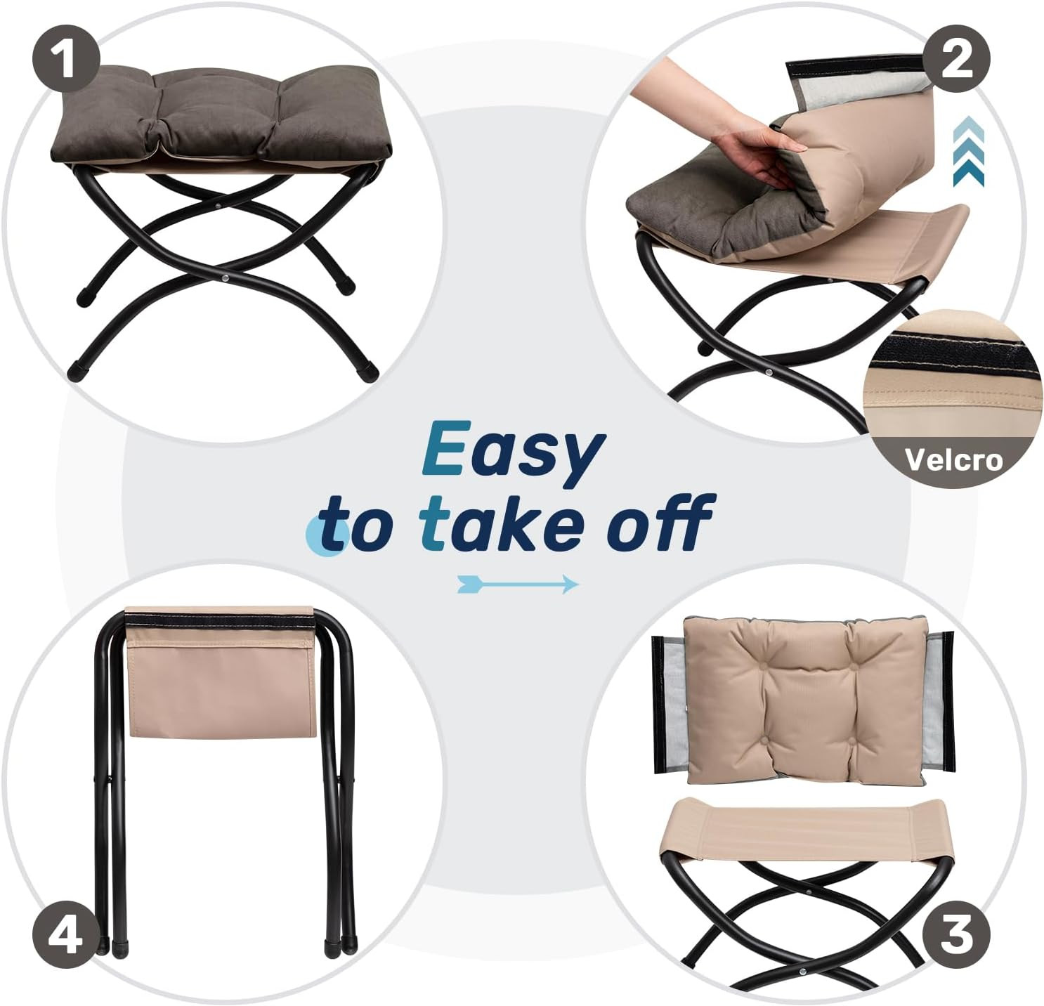 15"(H) Folding Footrest Stool, Upholstered Small Foldable Ottoman, Accent