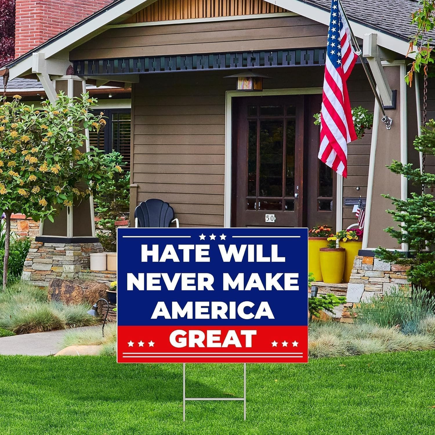Anti-Trump Double-Sided Yard Sign with Metal Stake - Weatherproof Garden Decor
