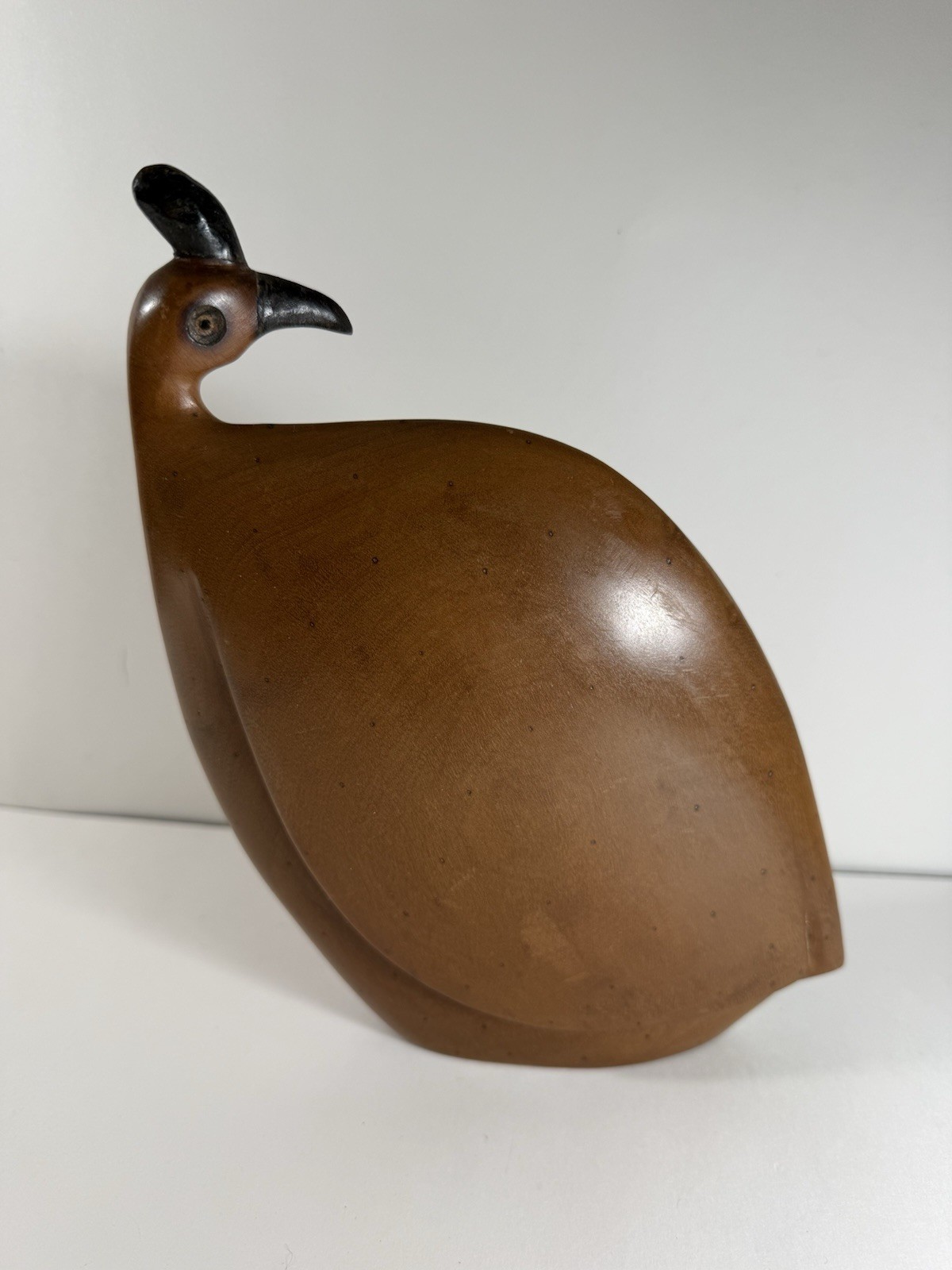 Vintage Guinea Fowl Wooden Carved Statue Zimbabwe African Art Bird Mid-Century