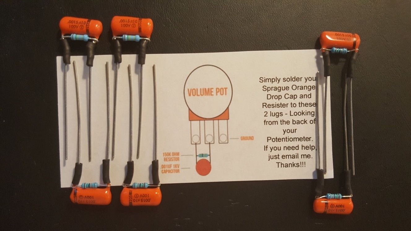 6x Sprague ORANGE DROP Treble Bleed Mods .0015uf 150k - Strat, Tele, Humbucker