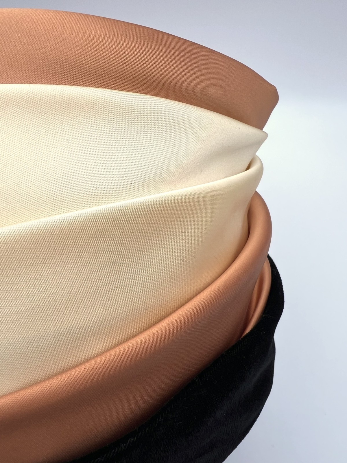 Vintage Shari Creations Turban Hat Black Velvet Cream Copper Satin USA Union