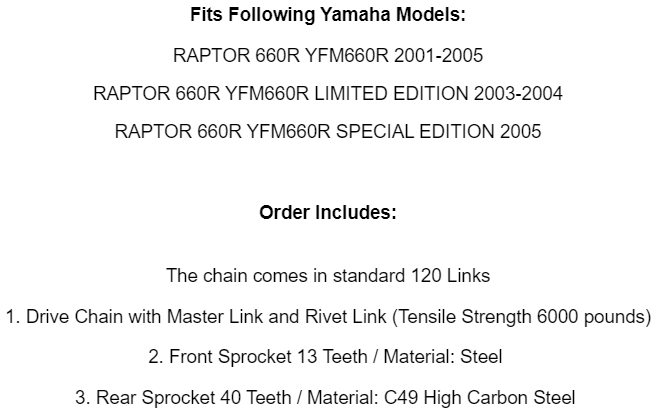 Blue Drive Chain And Sprockets Kit for Yamaha Raptor 660R YFM660R 2001-2005