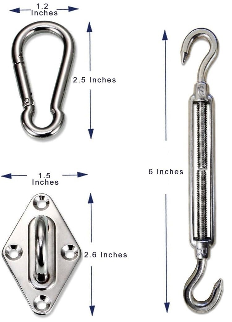 6 Inch Rectangle Sun Shade Sail Hardware Installation Kit