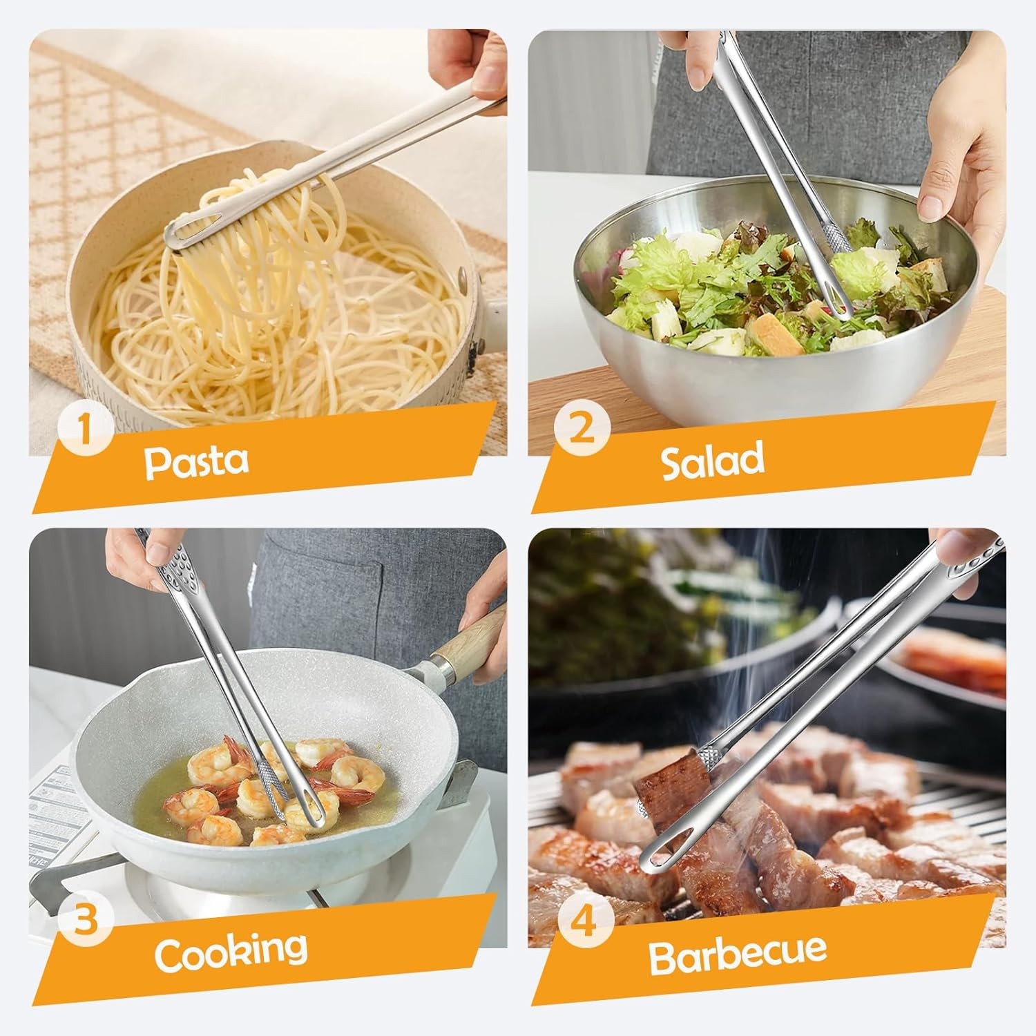 2× Stainless Steel Grill Tongs Cooking BBQ Steak Clamp Pastry Kitchen Tweezers