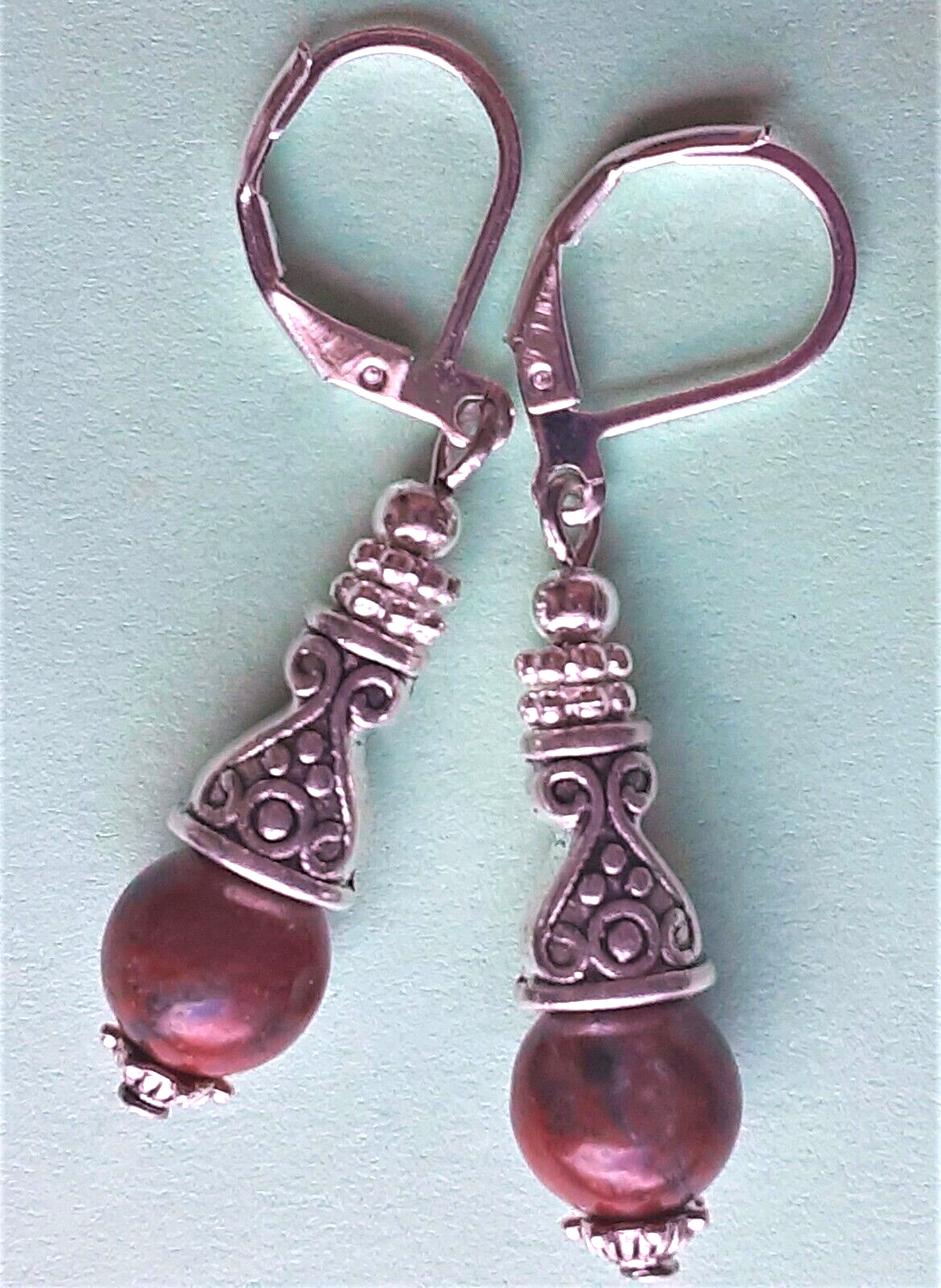 RED JASPER CONE earring LEVERBACK SP handcrafted XGE