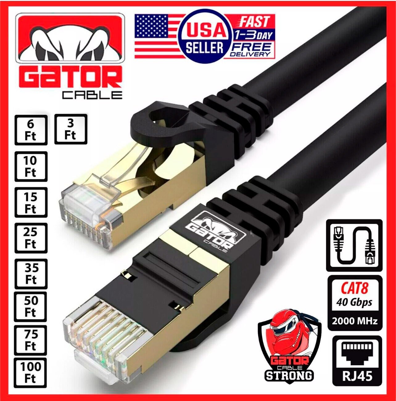 Cat 8 Ethernet Cable 40Gbps RJ45 LAN Patch Cord Gold Plated High Speed Lot