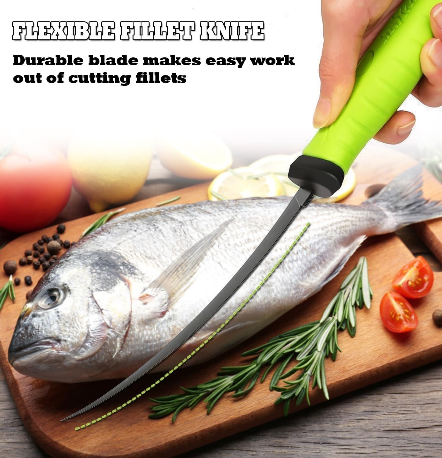 Fish Fillet Knife Set w/ Stainless Steel Bone Knife Sheath, Sharpener & Gloves