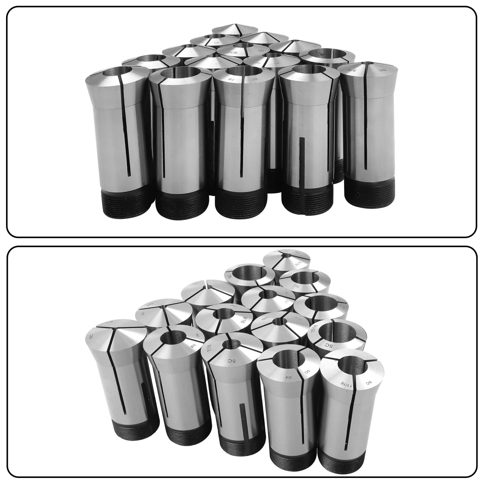 15 × 5C Fractional 1/8 - 1" Precision Collet Set & 5 Pcs Collet Block Set