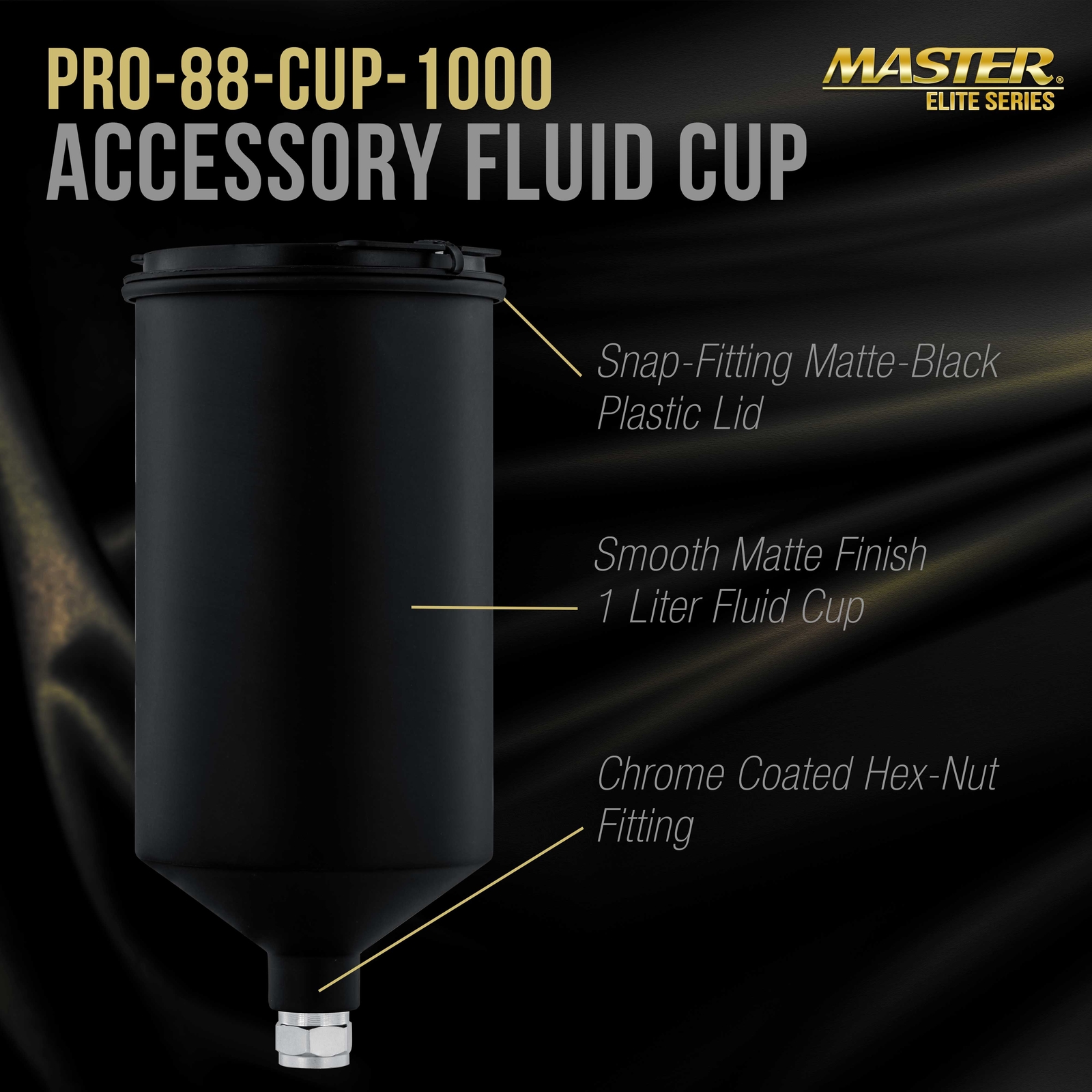 1000ml Black Aluminum Gravity Feed Spray Paint Gun Cup - Elite 44 & 88 Series