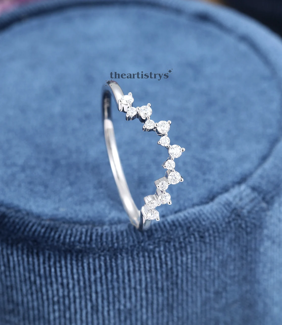 0.50 Carat Round Cut Simulated Diamond Curved Wedding Band Solid 14K White Gold