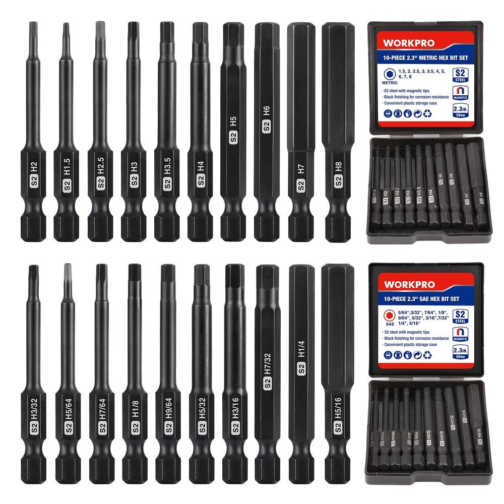 WORKPRO 20-Piece Hex Head Allen Wrench Drill Bit Set, New